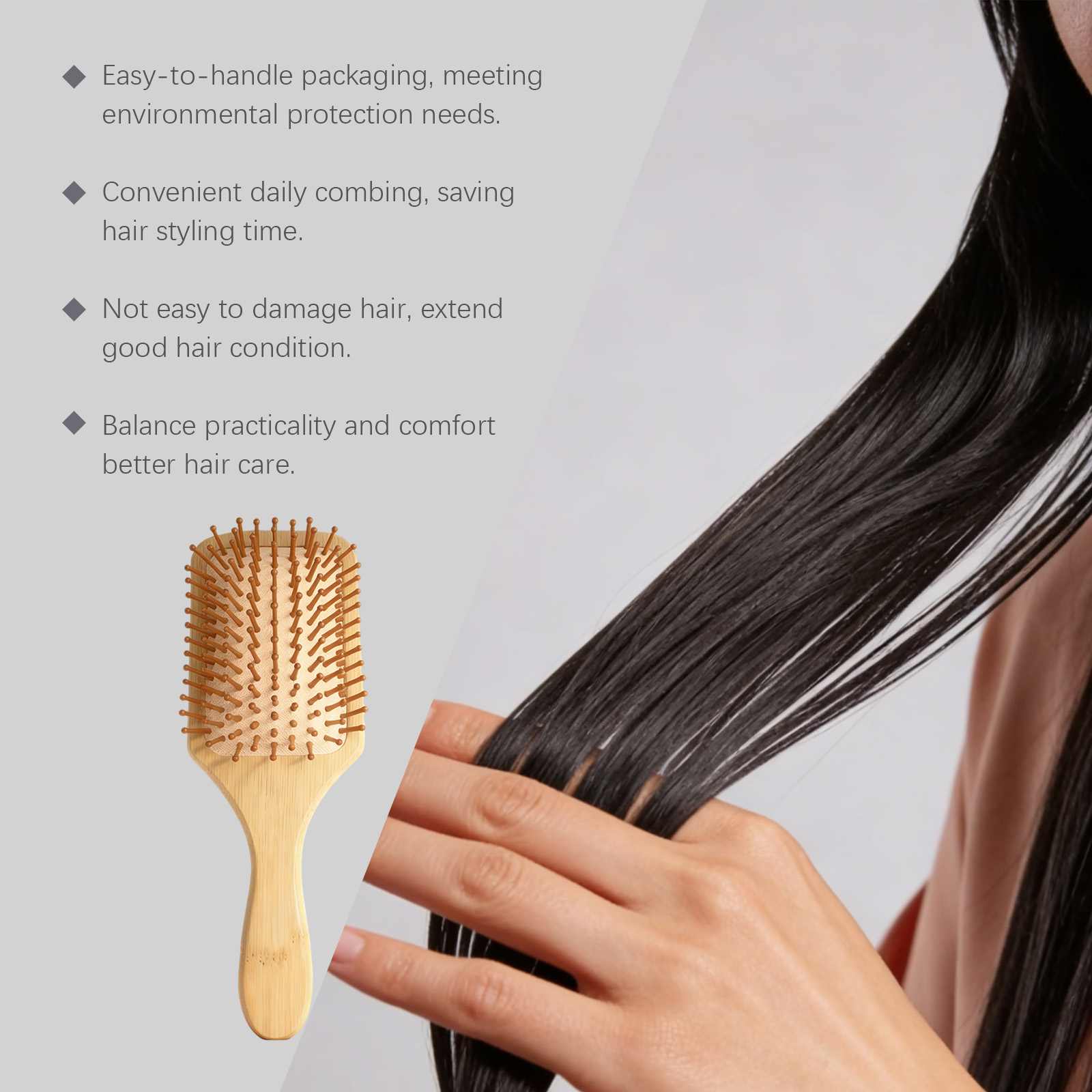 Air Cushion Bamboo Hair Comb Natural Wood Material Lightweight Sturdy Comfortable Scalp Massage Hair Care Daily Head Skin Nourishing