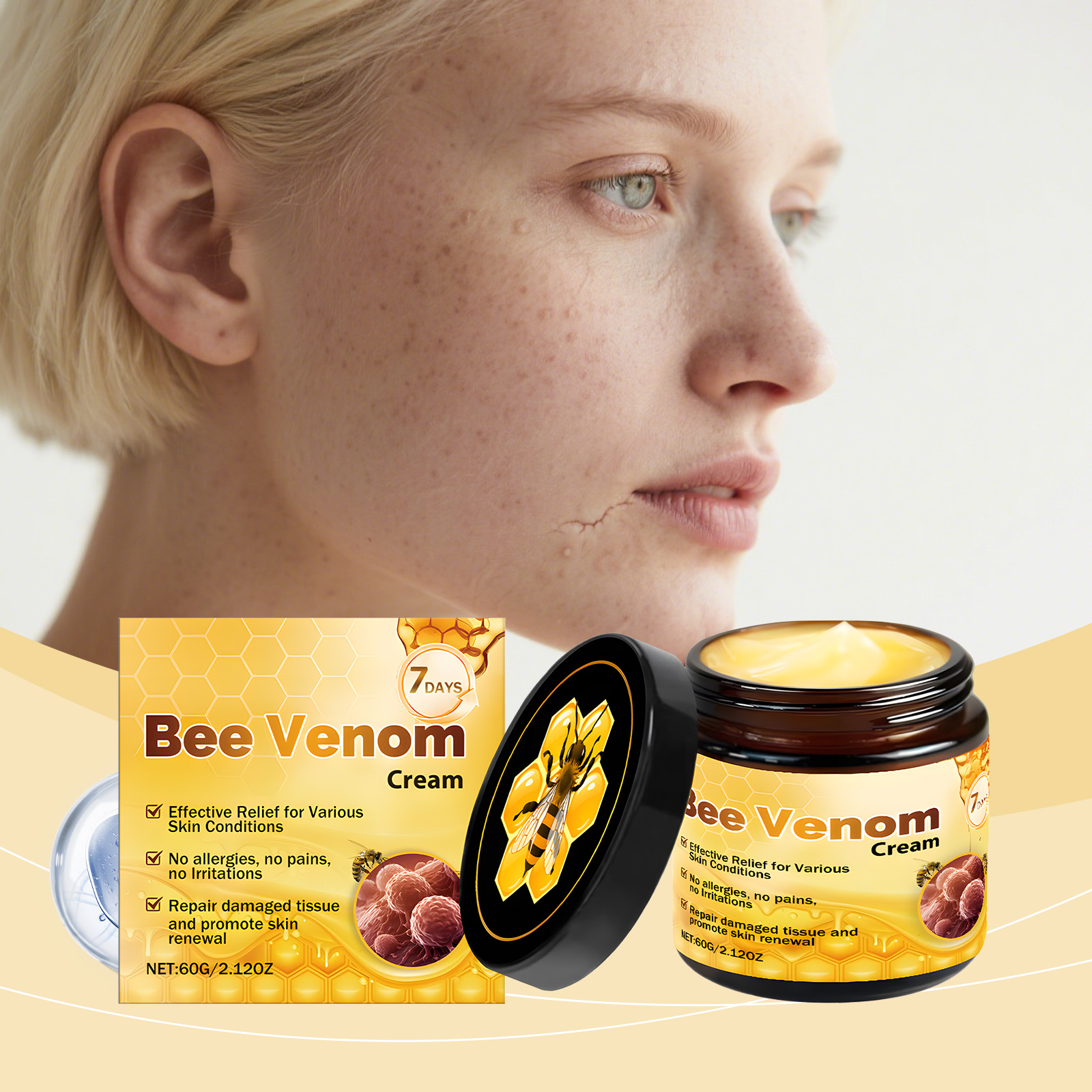 Bee Venom Care Cream Mild Moist Hydrate Smooth Tender Body Tissue Daily External Apply