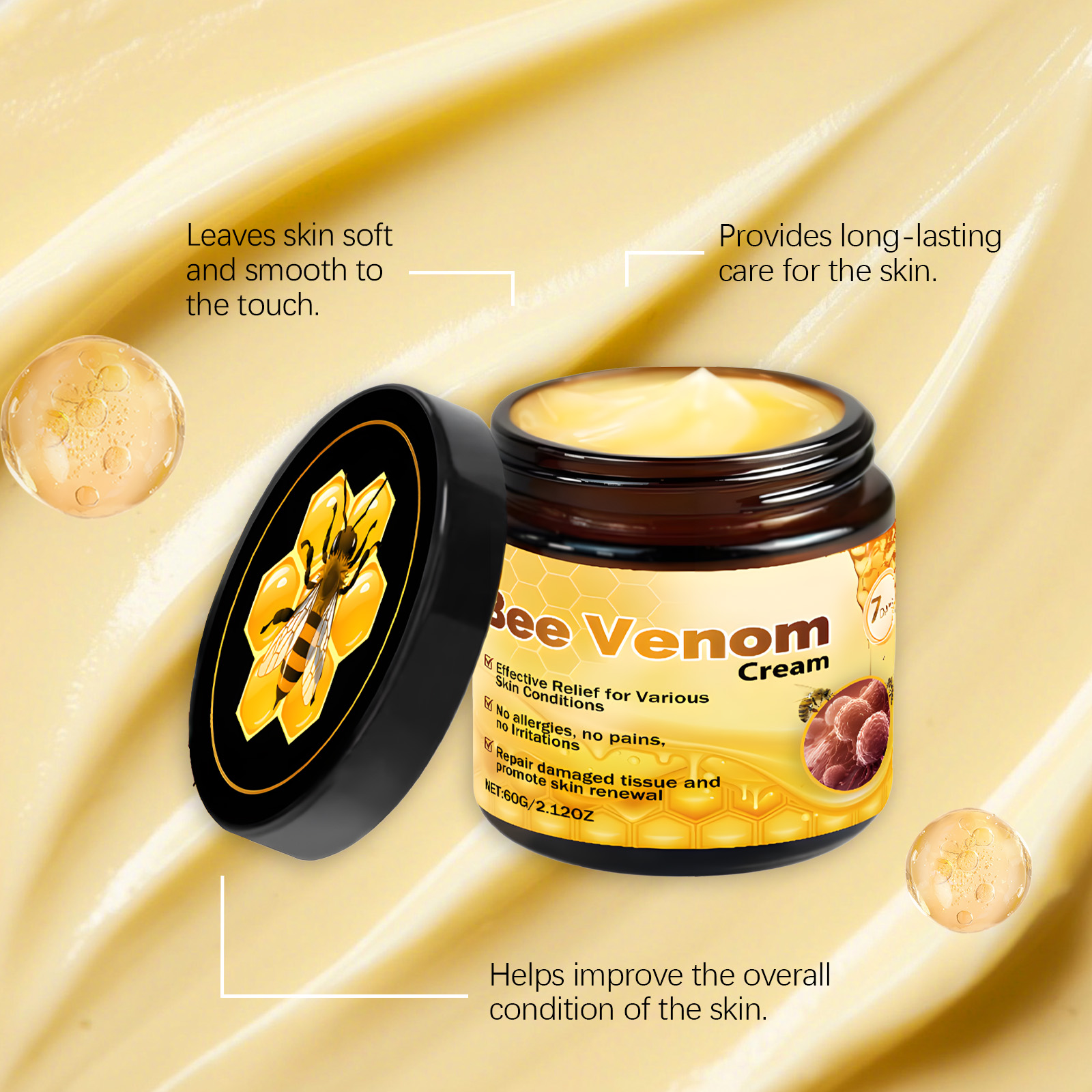 Bee Venom Care Cream Mild Moist Hydrate Smooth Tender Body Tissue Daily External Apply