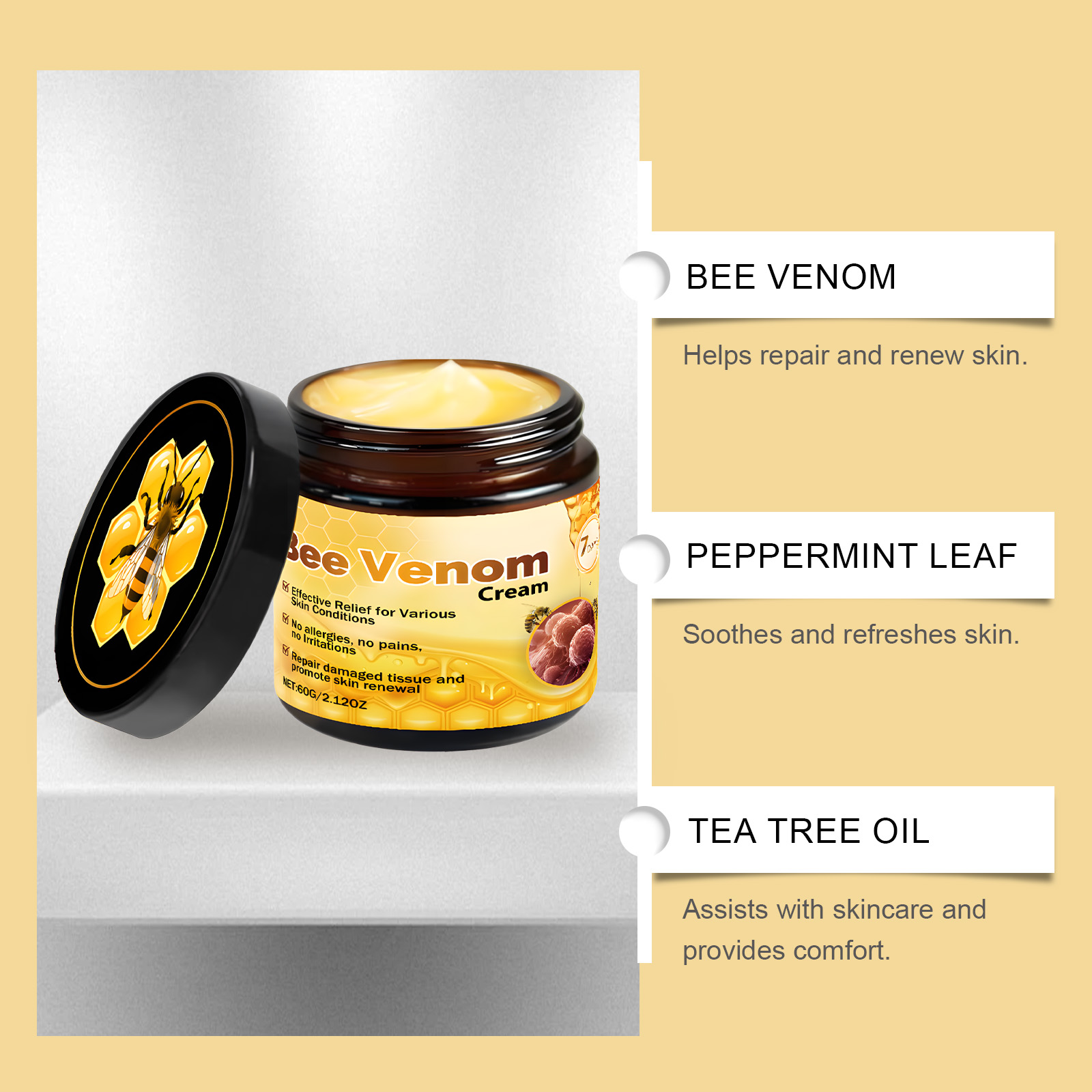 Bee Venom Care Cream Mild Moist Hydrate Smooth Tender Body Tissue Daily External Apply