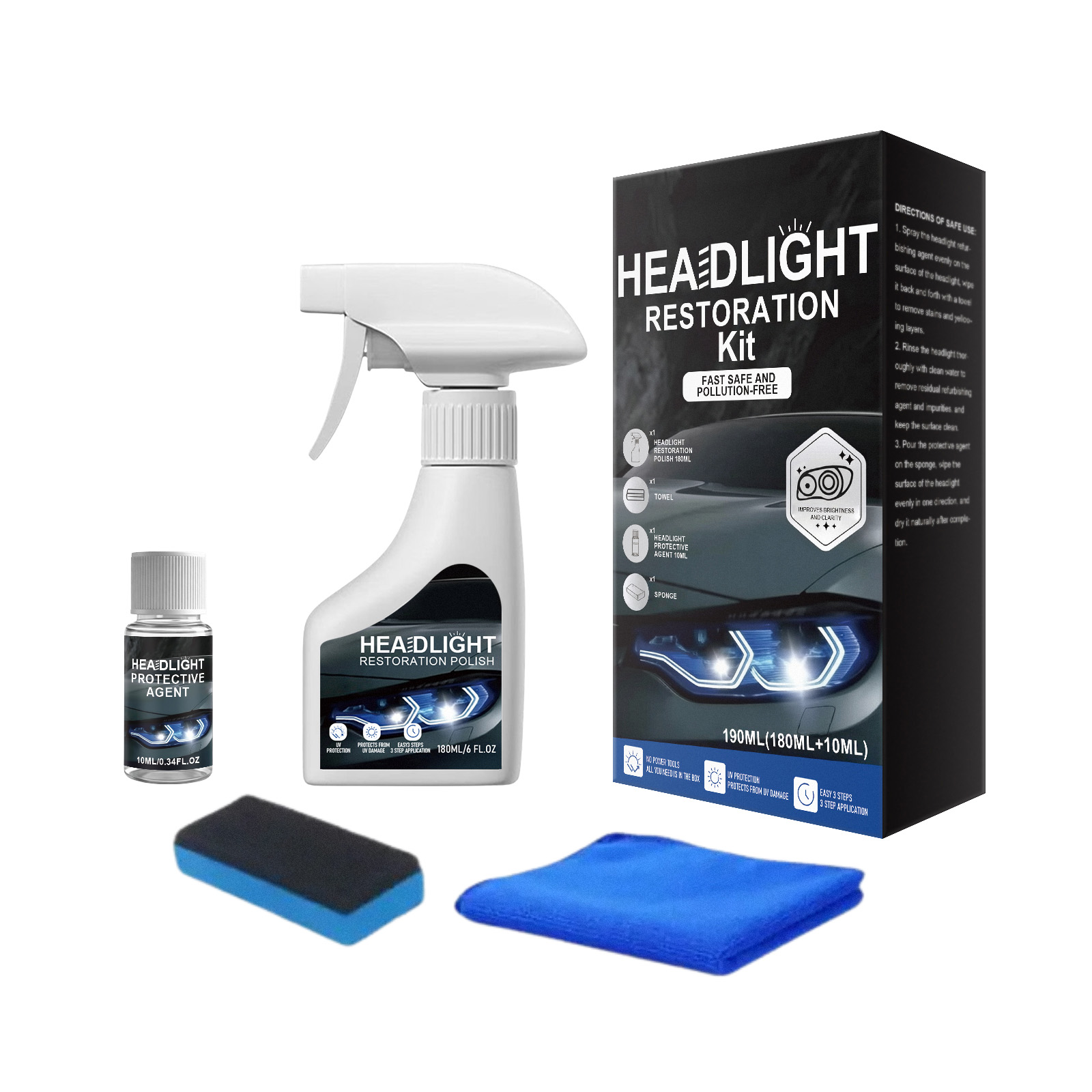 Car Headlight Polishing Care Kit Clean Maintain Restore Shiny Convenient Polish Conditioner Auto Lamp Surface