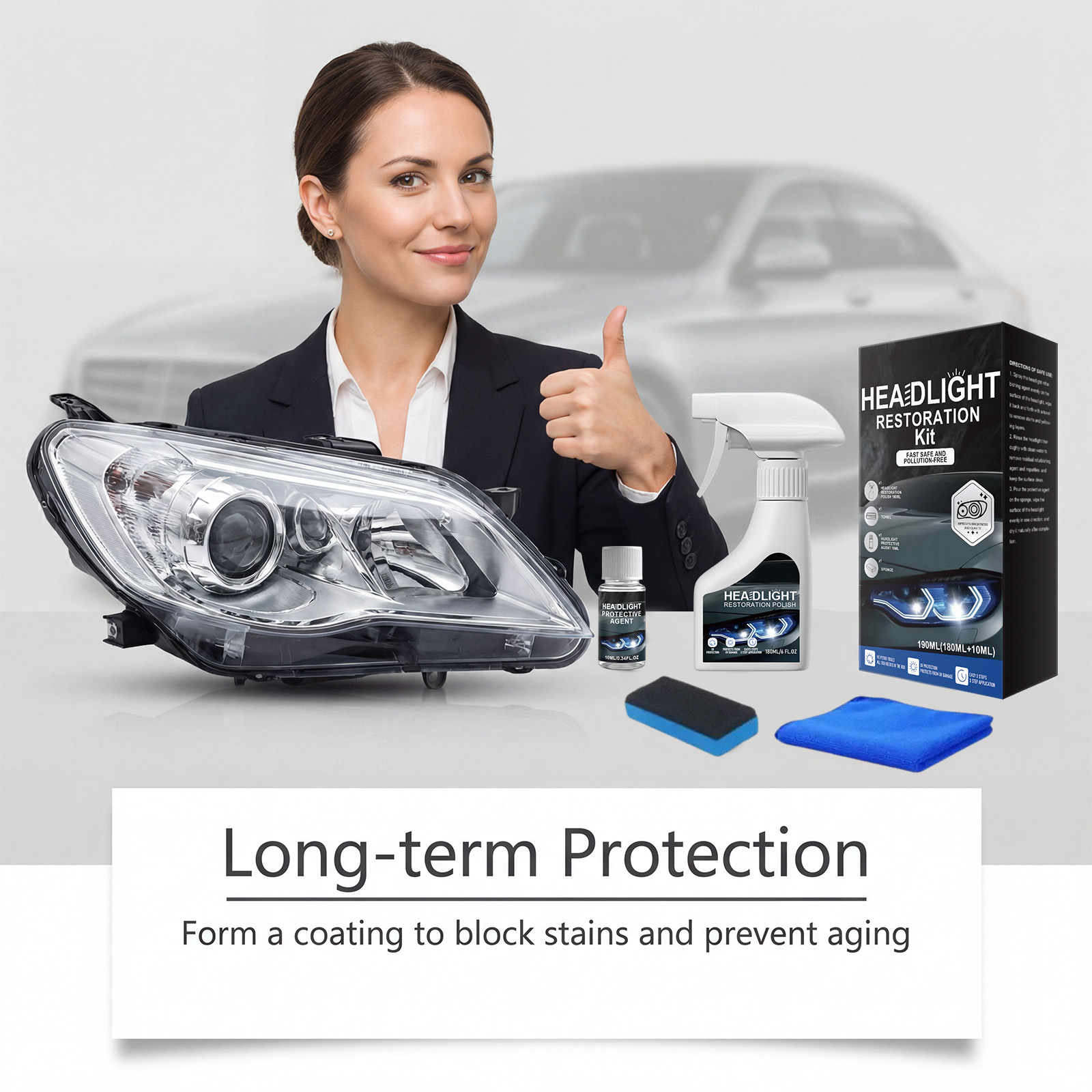 Car Headlight Polishing Care Kit Clean Maintain Restore Shiny Convenient Polish Conditioner Auto Lamp Surface