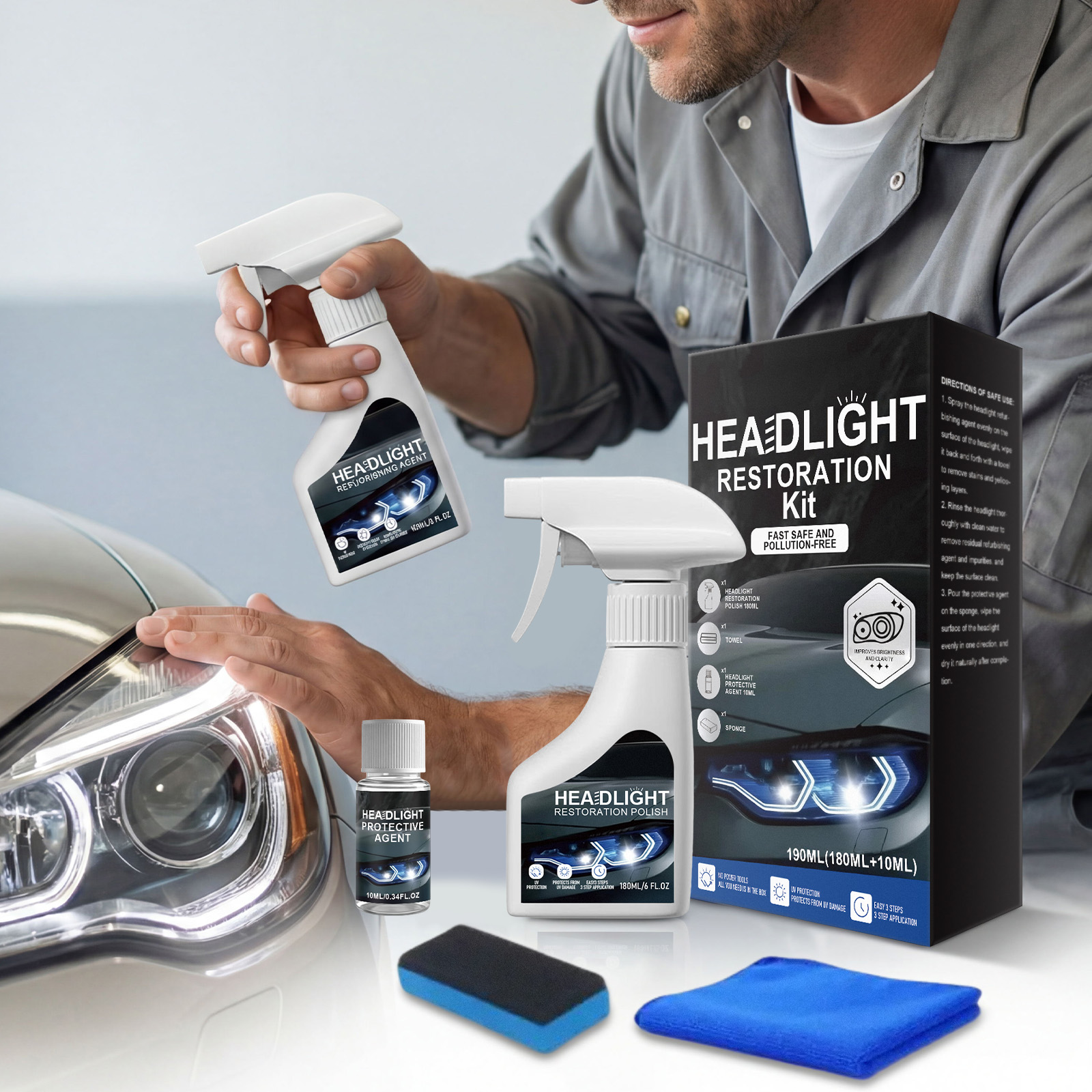 Car Headlight Polishing Care Kit Clean Maintain Restore Shiny Convenient Polish Conditioner Auto Lamp Surface