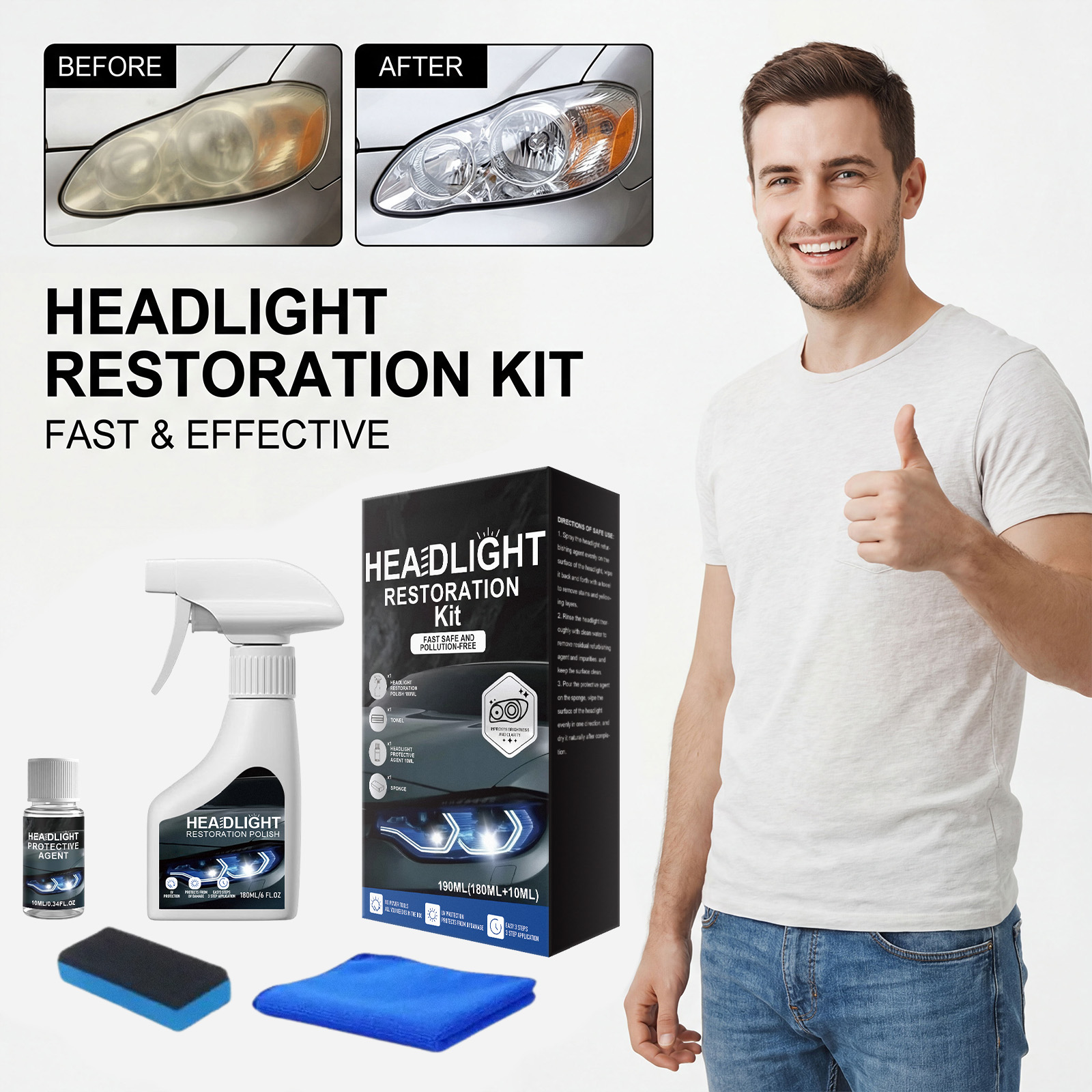 Car Headlight Polishing Care Kit Clean Maintain Restore Shiny Convenient Polish Conditioner Auto Lamp Surface