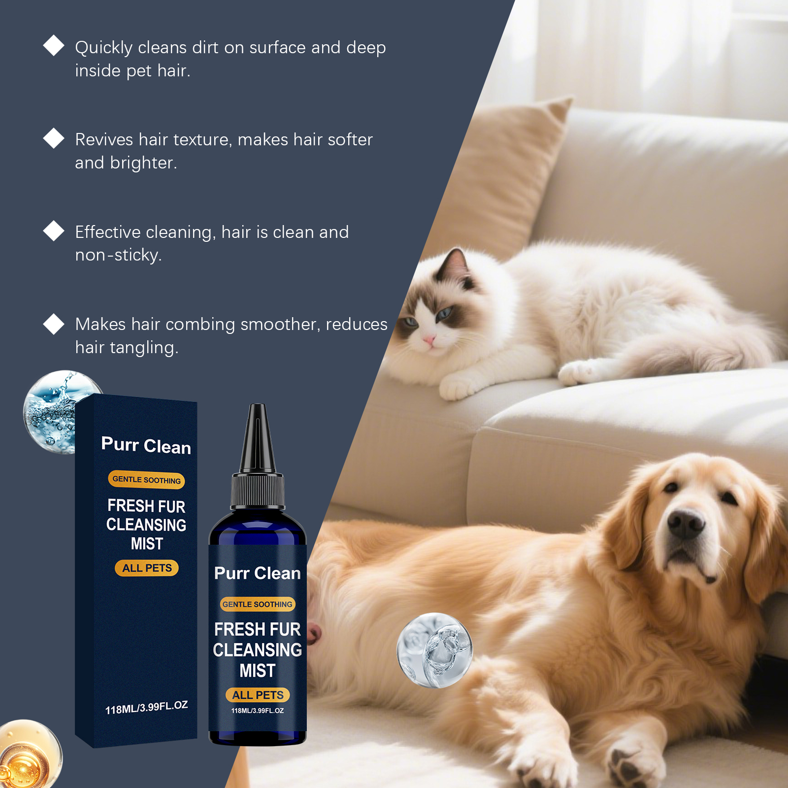 Pet Hair Cleansing Spray Smooth Refreshing Daily Light Fluffy Easy Combing For Cats Dogs