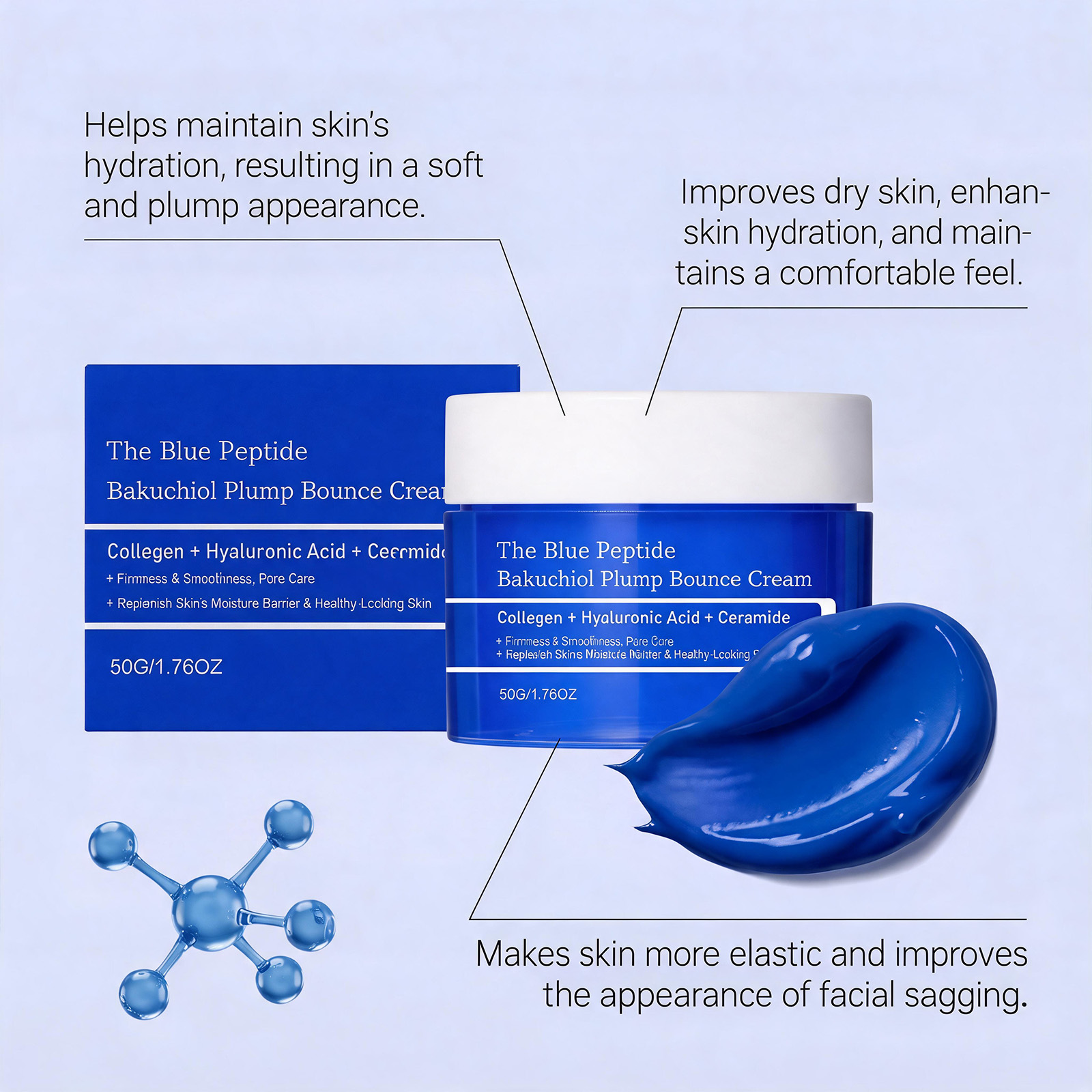 Copper Peptide Moisturizing Cream Mild Formula Light Silky Quick Absorb Deep Care Hydrating Gentle Elastic Skin
