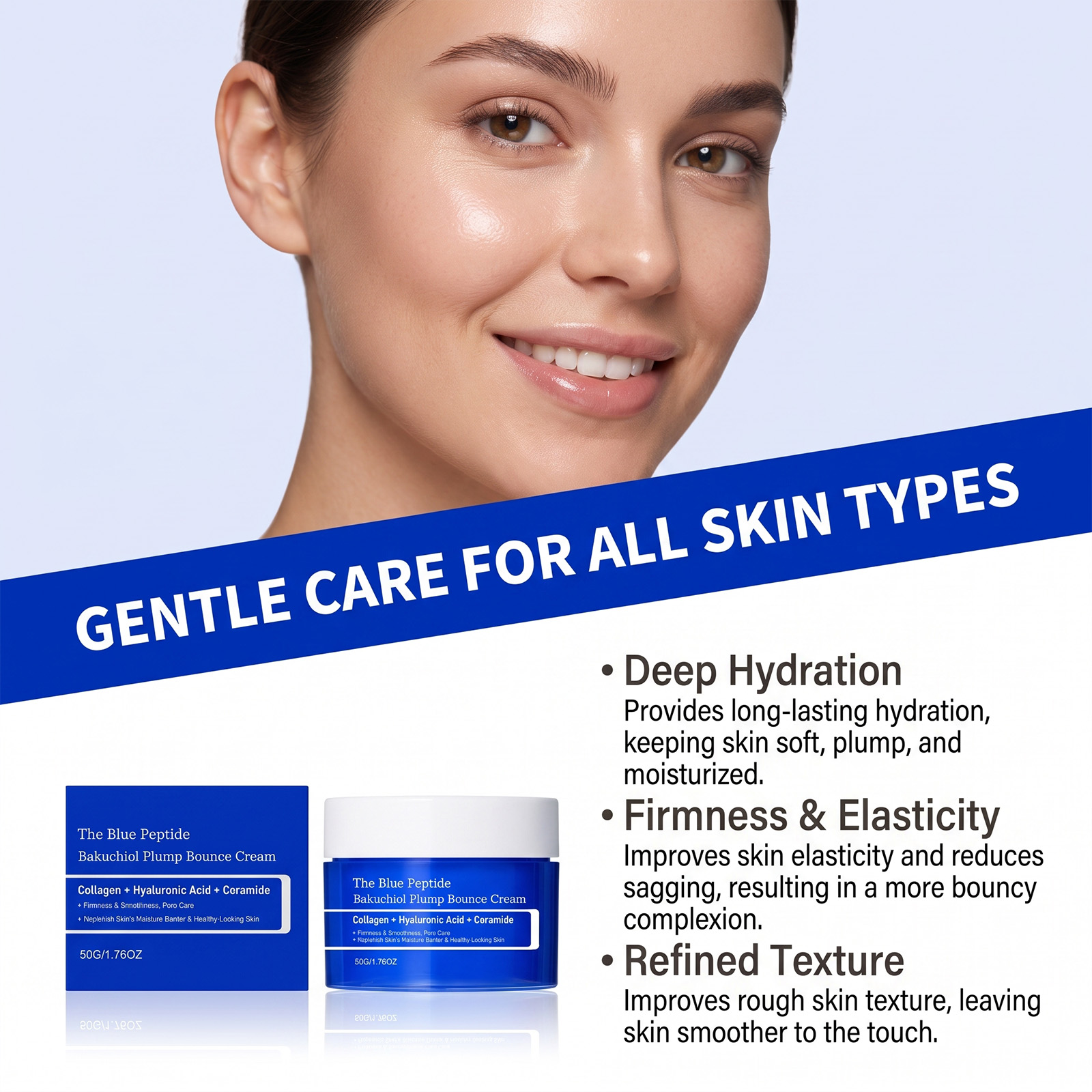 Copper Peptide Moisturizing Cream Mild Formula Light Silky Quick Absorb Deep Care Hydrating Gentle Elastic Skin