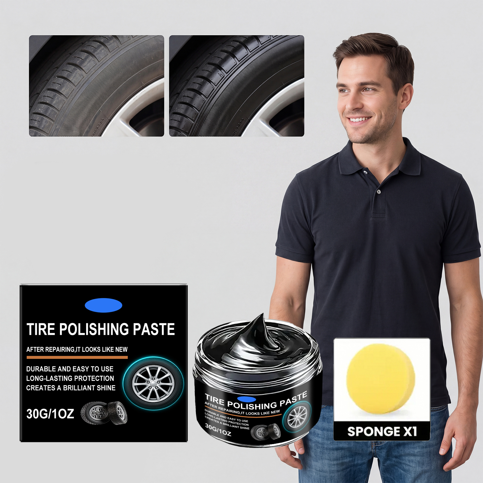 Tire Polishing Cream Daily Auto Care Surface Renew Bright Clean Stain Remove Convenient Maintain Paste Car Tyres