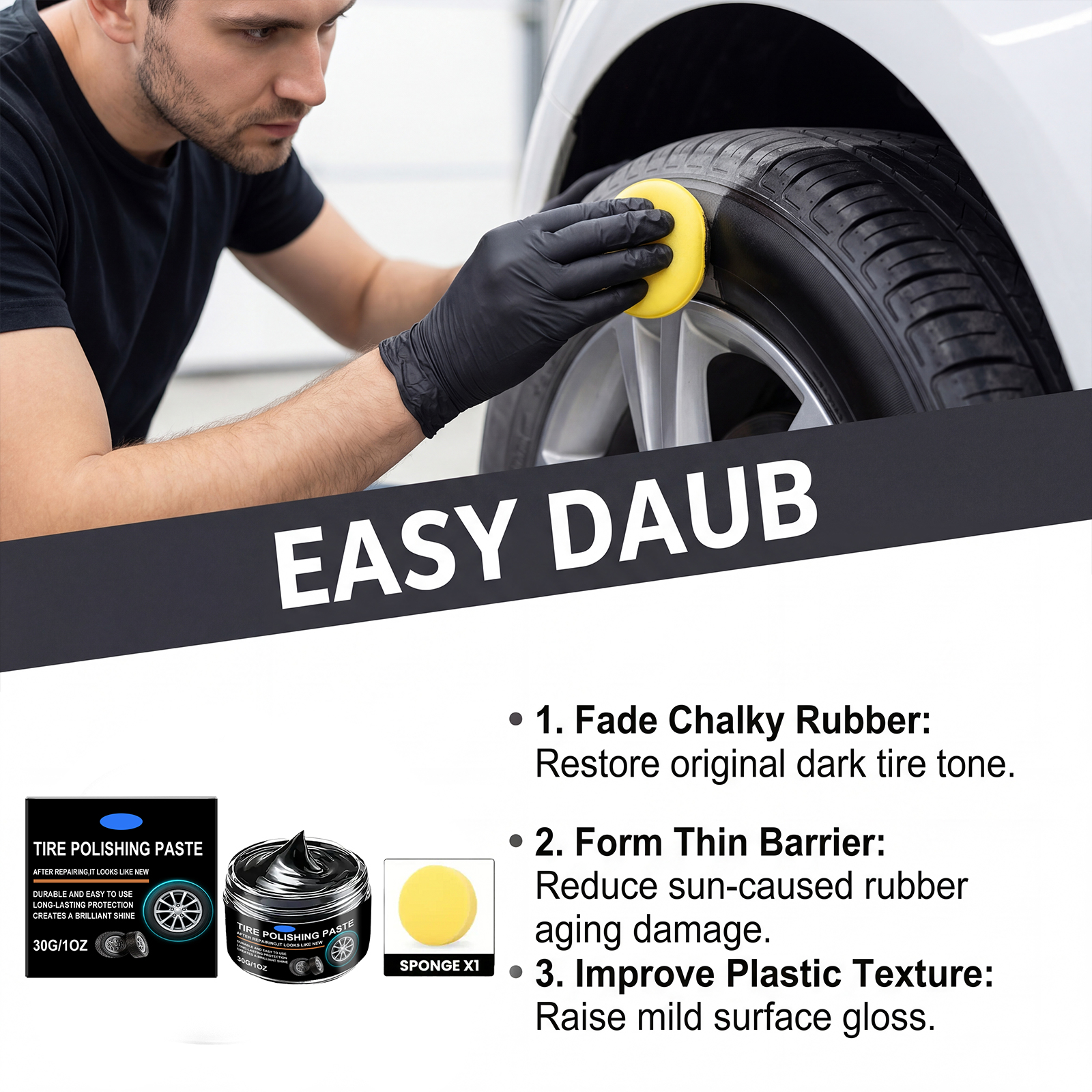 Tire Polishing Cream Daily Auto Care Surface Renew Bright Clean Stain Remove Convenient Maintain Paste Car Tyres