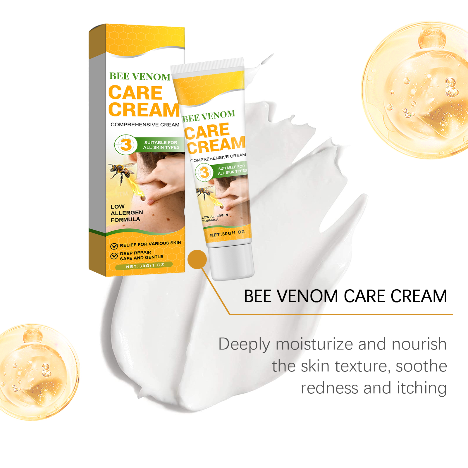 Bee Venom Care Cream Daily Protect Soothe Redness Remove Blemish Easy Spread Boost Skin Smooth Texture
