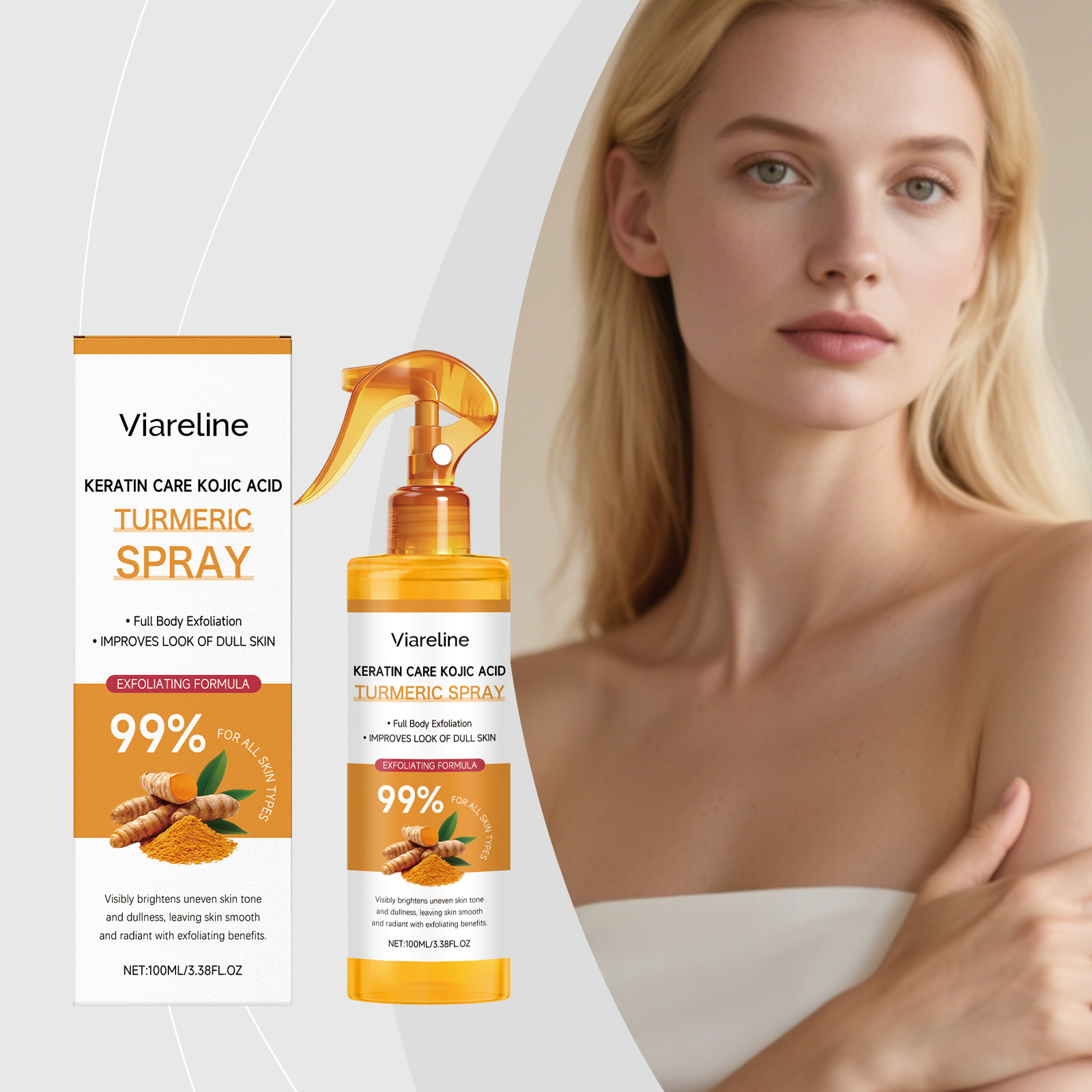 Turmeric Exfoliating Spray Gentle Clean Body Skin Nourish Soften Moisturize Hydrating Mist
