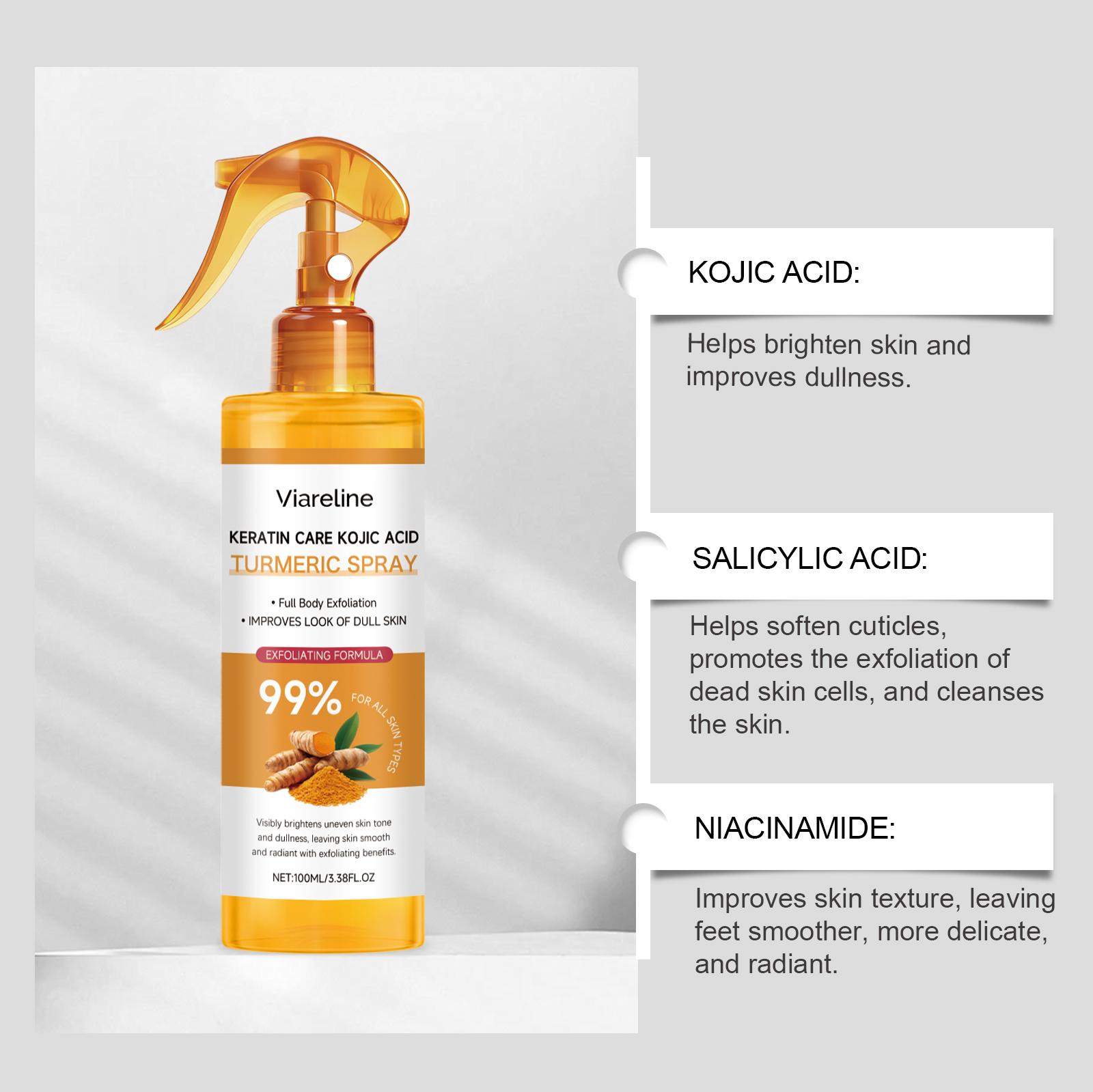 Turmeric Exfoliating Spray Gentle Clean Body Skin Nourish Soften Moisturize Hydrating Mist
