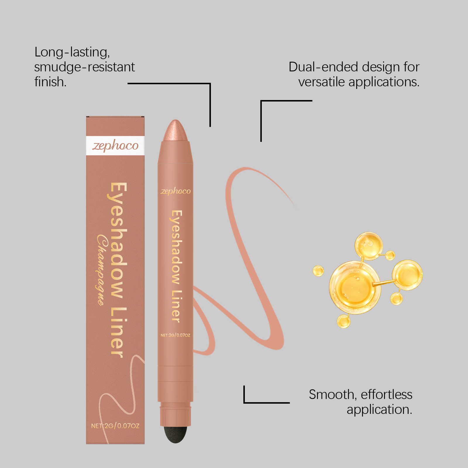 (Golden) Two In One Eyeliner Pen Smooth Quick Dry Pigmented Long Lasting Beginner Friendly Double End Eye Makeup