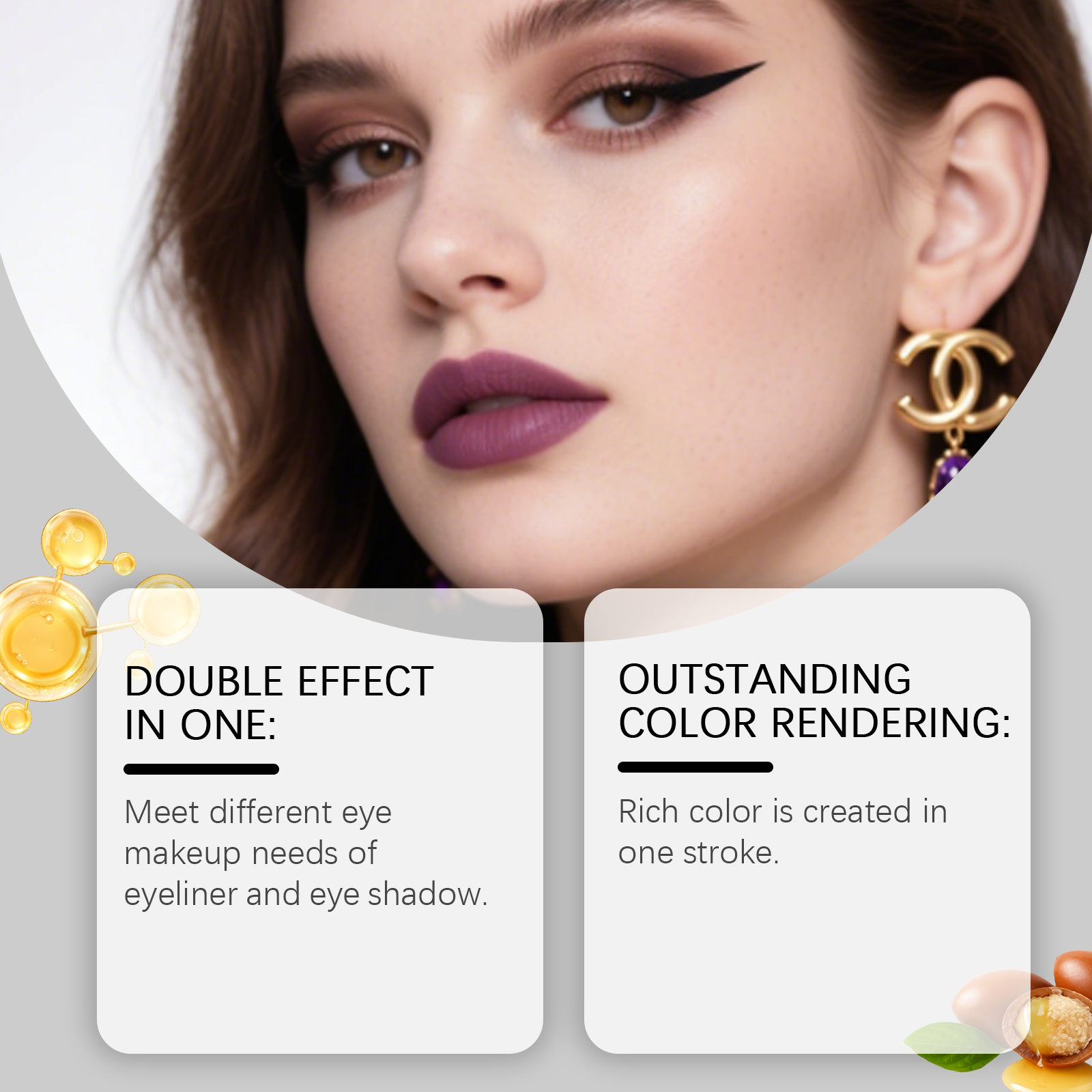 (Golden) Two In One Eyeliner Pen Smooth Quick Dry Pigmented Long Lasting Beginner Friendly Double End Eye Makeup