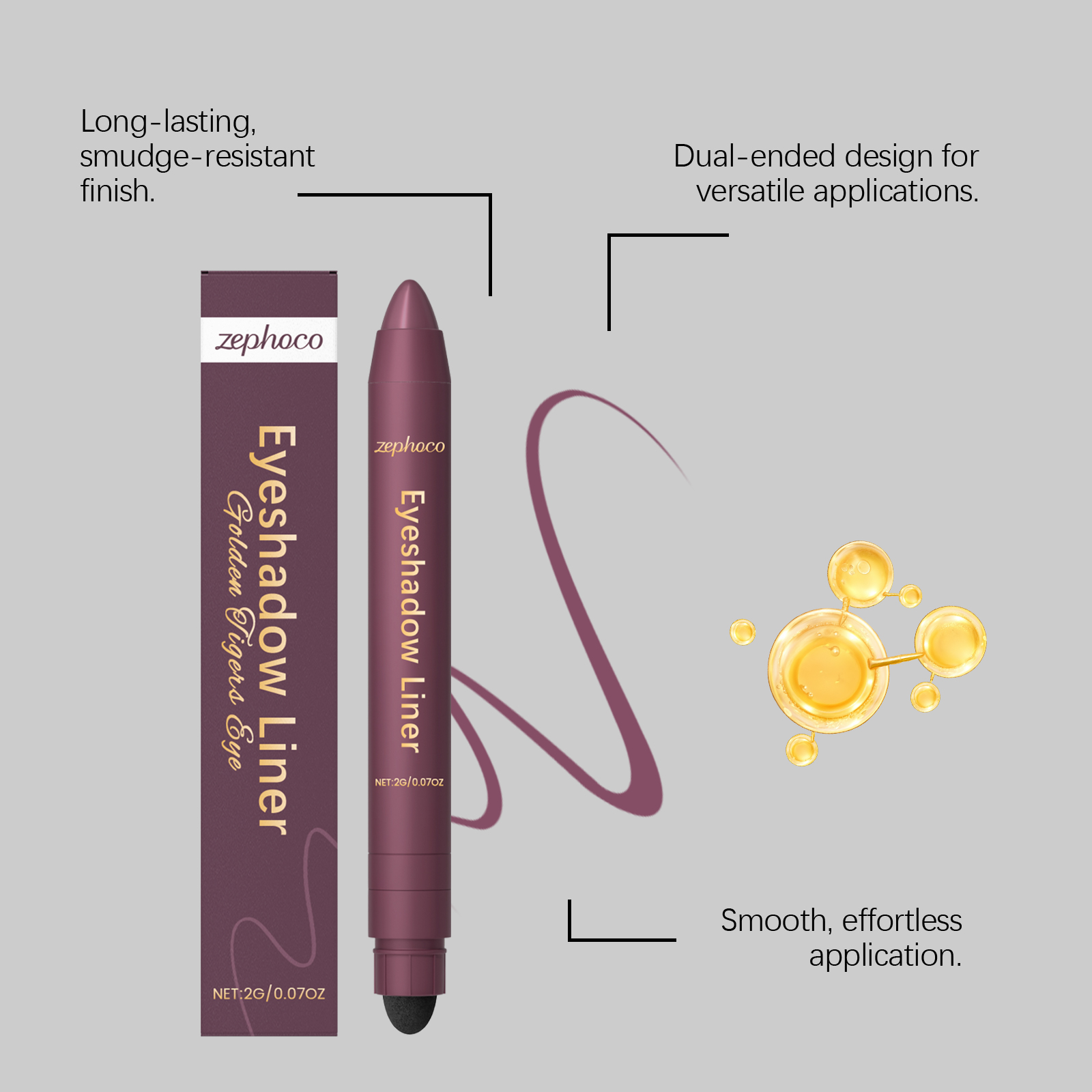 (Golden) Two In One Eyeliner Pen Smooth Quick Dry Pigmented Long Lasting Beginner Friendly Double End Eye Makeup
