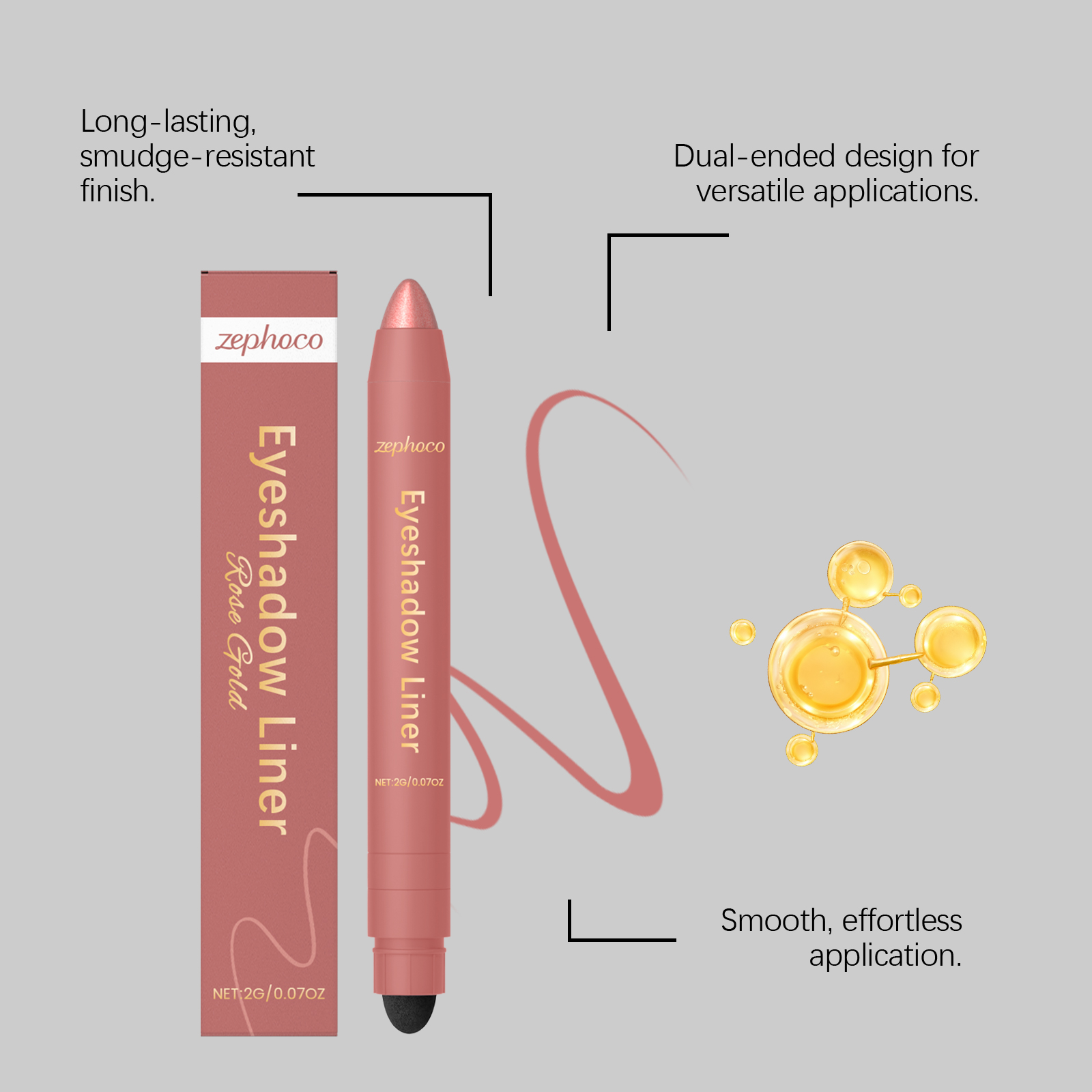 (Golden) Two In One Eyeliner Pen Smooth Quick Dry Pigmented Long Lasting Beginner Friendly Double End Eye Makeup