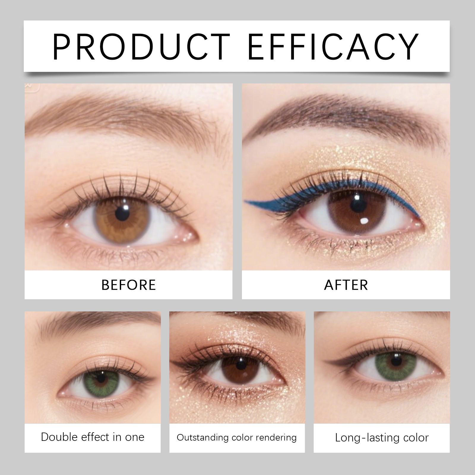 (Golden) Two In One Eyeliner Pen Smooth Quick Dry Pigmented Long Lasting Beginner Friendly Double End Eye Makeup