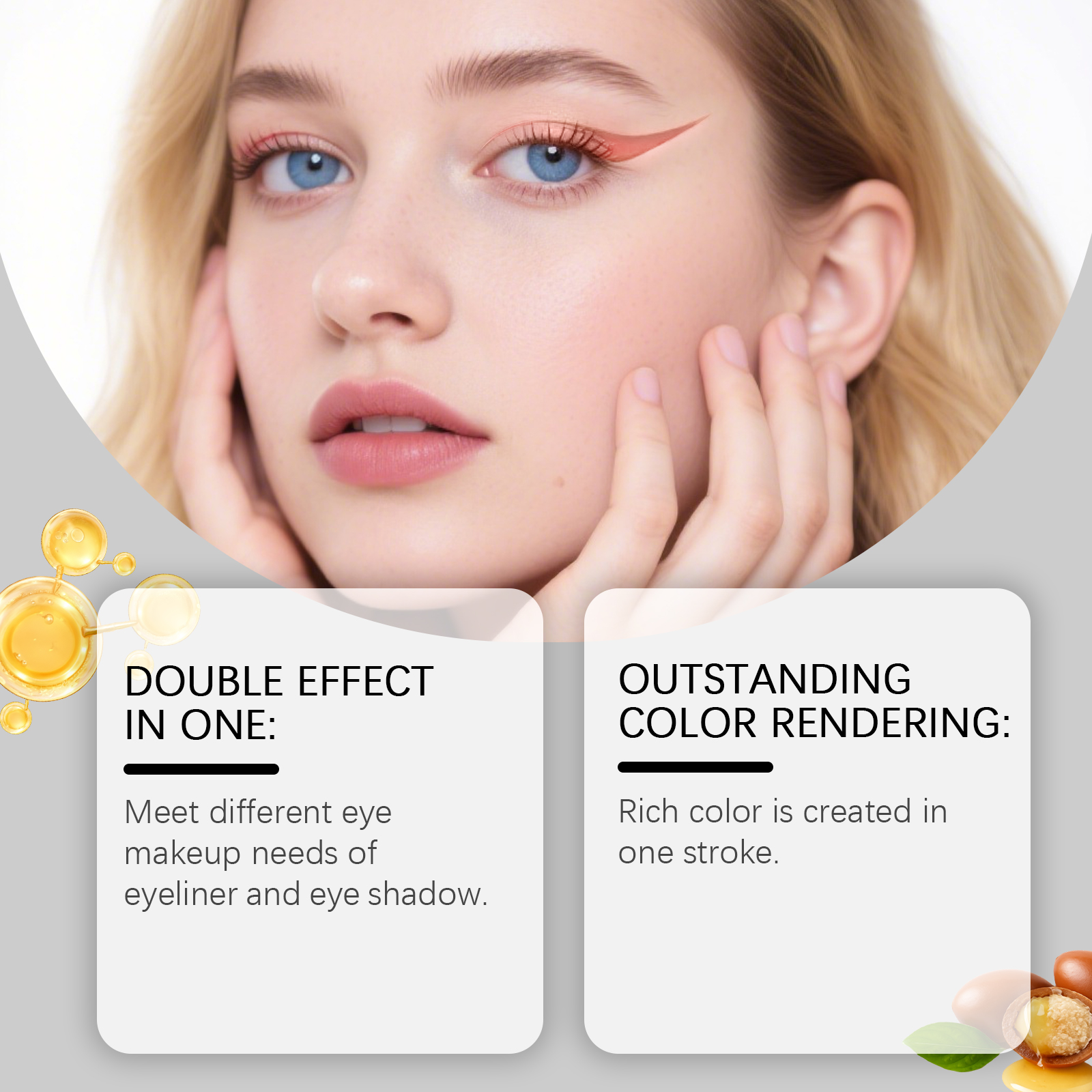 (Golden) Two In One Eyeliner Pen Smooth Quick Dry Pigmented Long Lasting Beginner Friendly Double End Eye Makeup