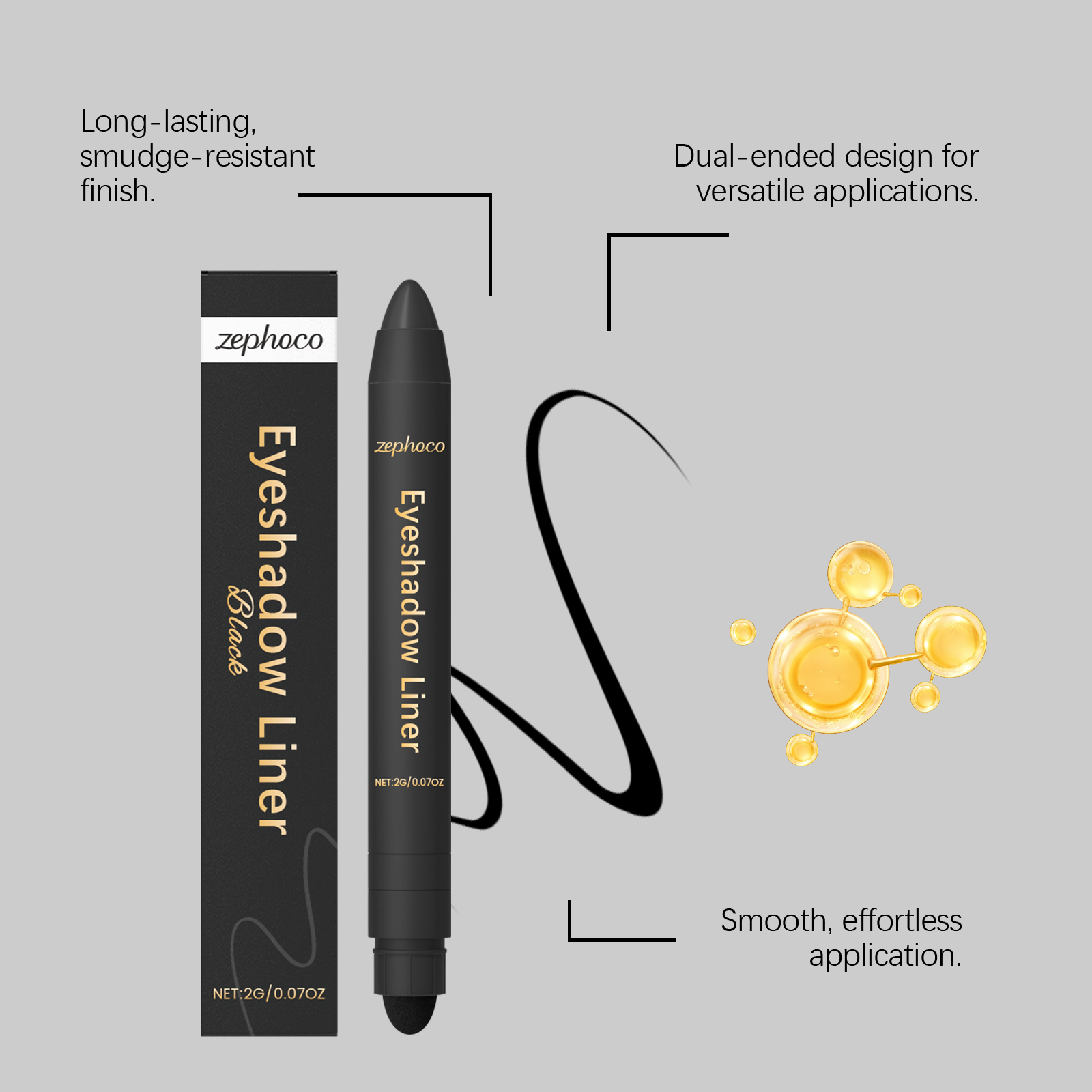 (Golden) Two In One Eyeliner Pen Smooth Quick Dry Pigmented Long Lasting Beginner Friendly Double End Eye Makeup