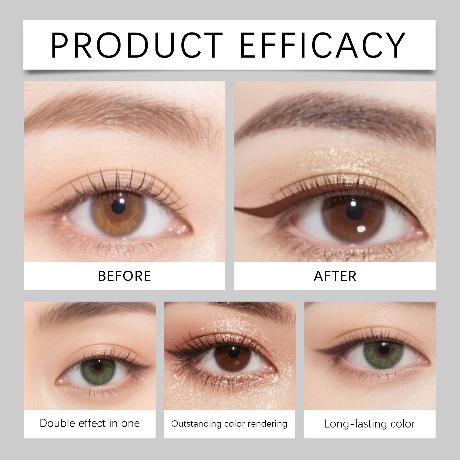 (Golden) Two In One Eyeliner Pen Smooth Quick Dry Pigmented Long Lasting Beginner Friendly Double End Eye Makeup