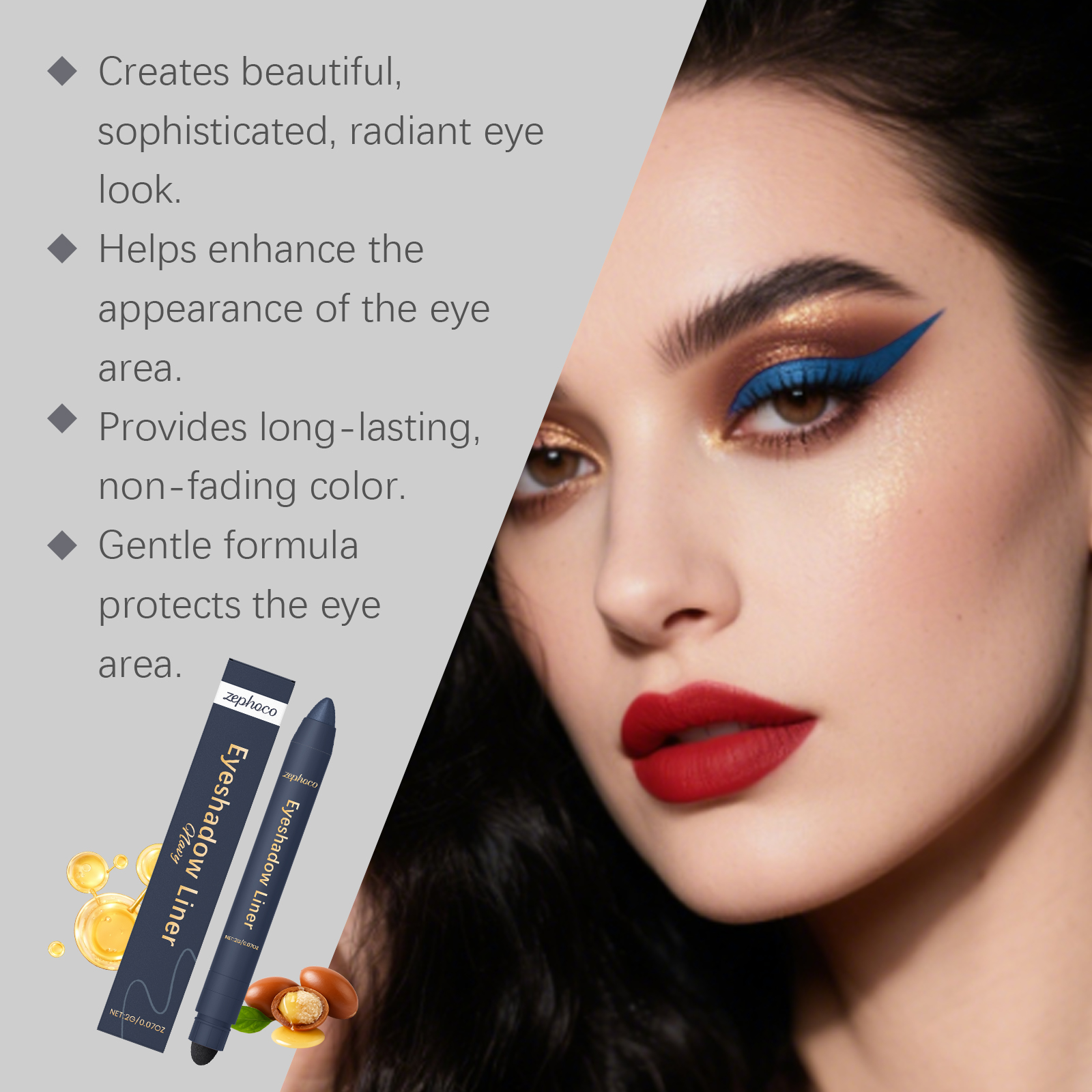 (Golden) Two In One Eyeliner Pen Smooth Quick Dry Pigmented Long Lasting Beginner Friendly Double End Eye Makeup