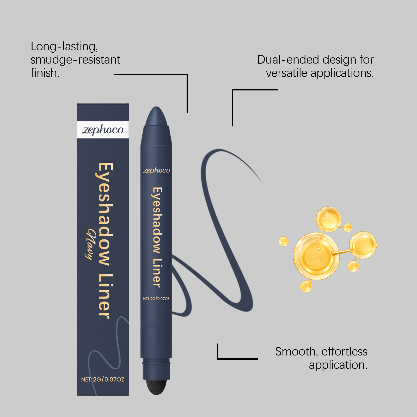 (Golden) Two In One Eyeliner Pen Smooth Quick Dry Pigmented Long Lasting Beginner Friendly Double End Eye Makeup