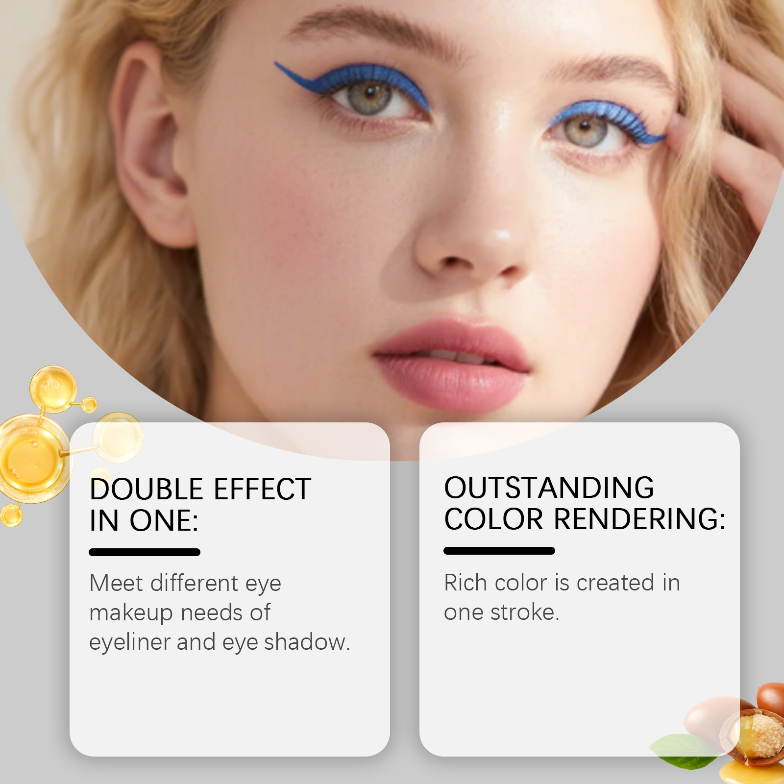 (Golden) Two In One Eyeliner Pen Smooth Quick Dry Pigmented Long Lasting Beginner Friendly Double End Eye Makeup
