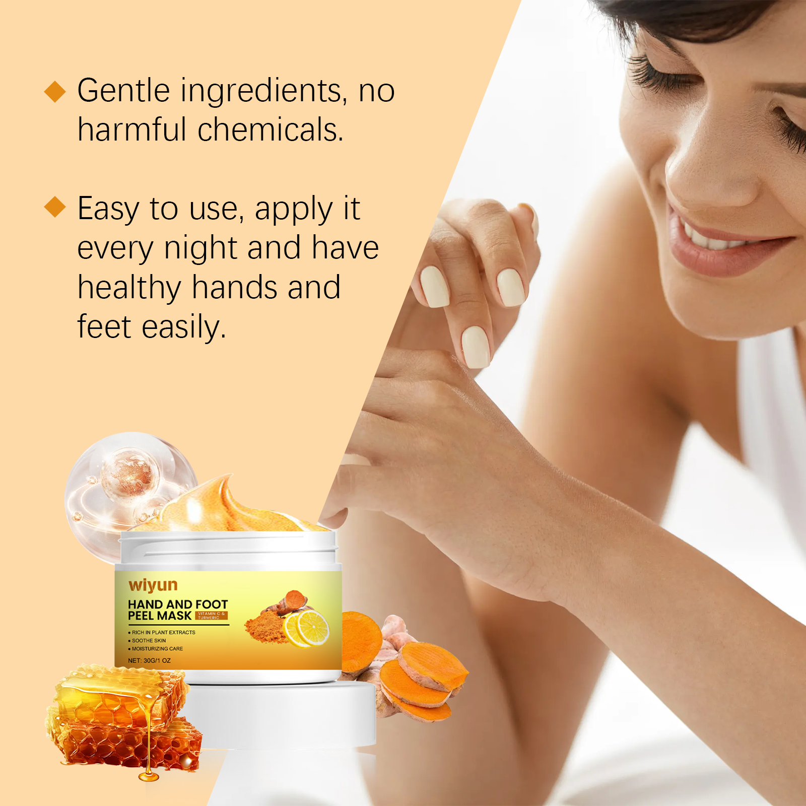 Vitamin C Turmeric Peel Off Hand Foot Mask Gentle Clean Dead Skin Moisturize Nourish Soften