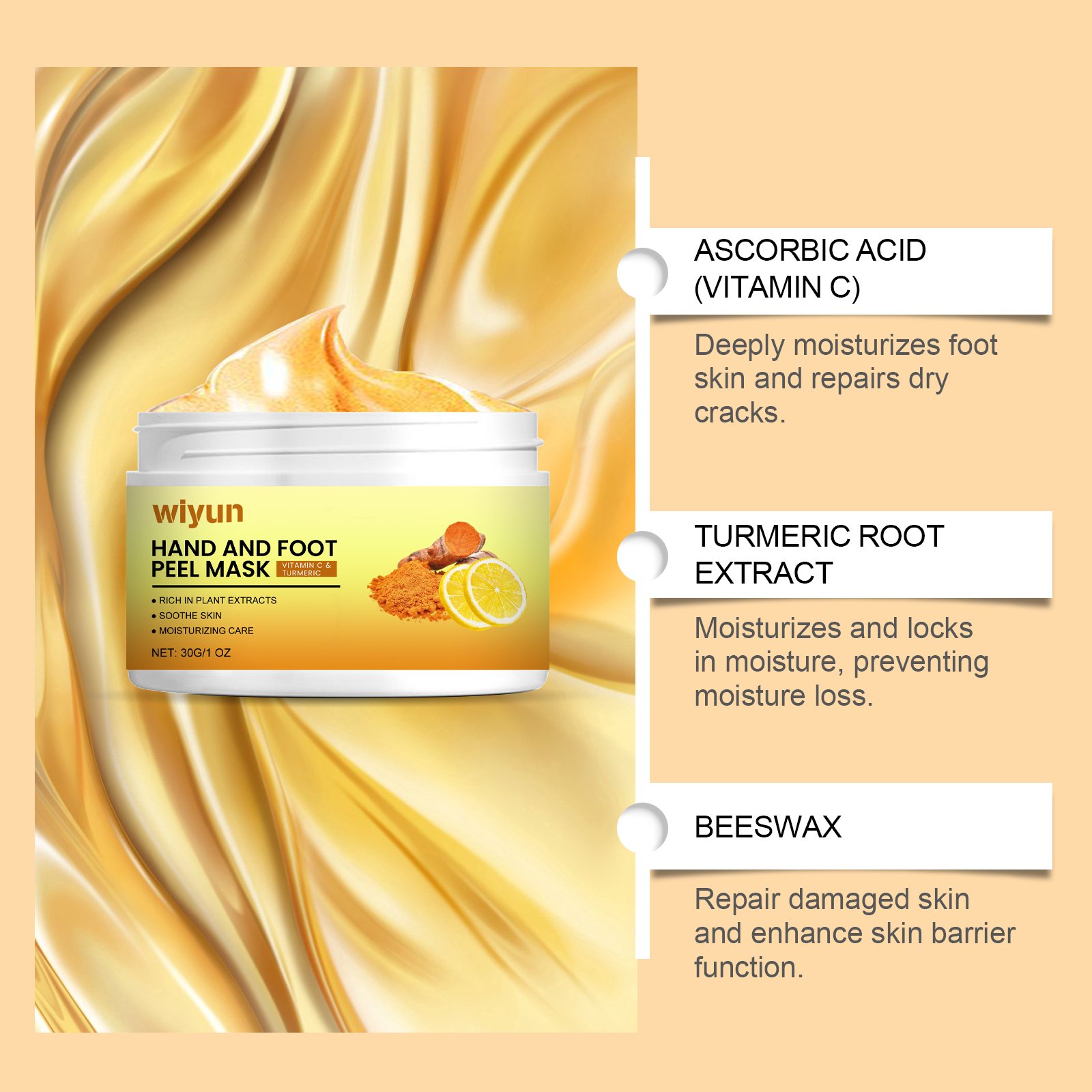 Vitamin C Turmeric Peel Off Hand Foot Mask Gentle Clean Dead Skin Moisturize Nourish Soften