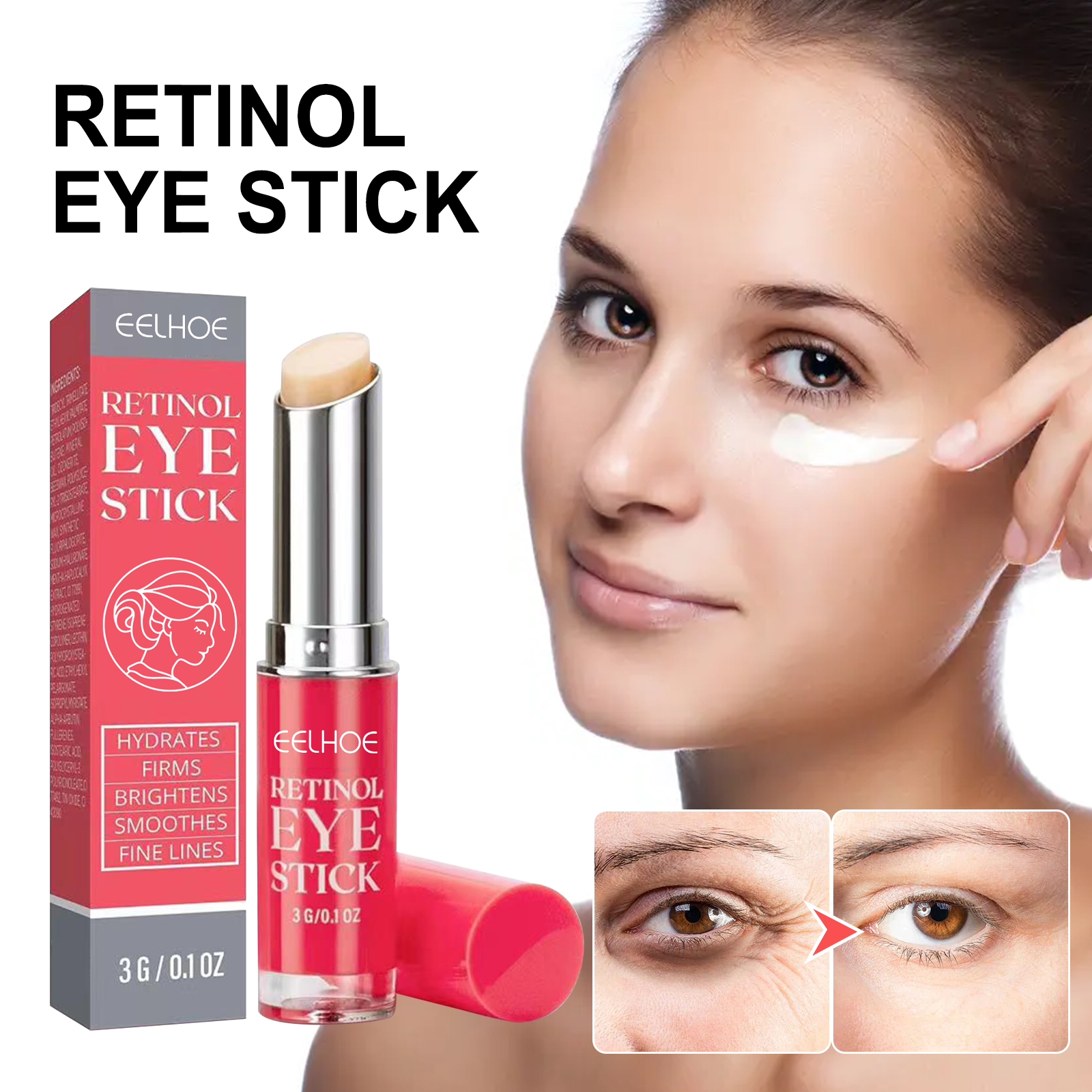 Retinol Eye Cream Stick Firming Anti Aging Fine Lines Dark Circles Puffiness Wrinkle Reduction Daily Eye Area Care