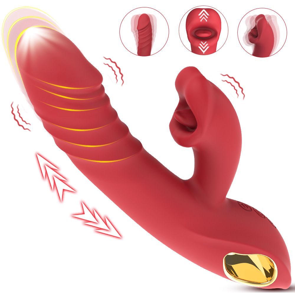 Vibrator for Women Telescopic Vibrating Wand Dildo Automatic Thrusting Tongue Licking Vibration Female Flirting Masturbator Adult Sex Toy