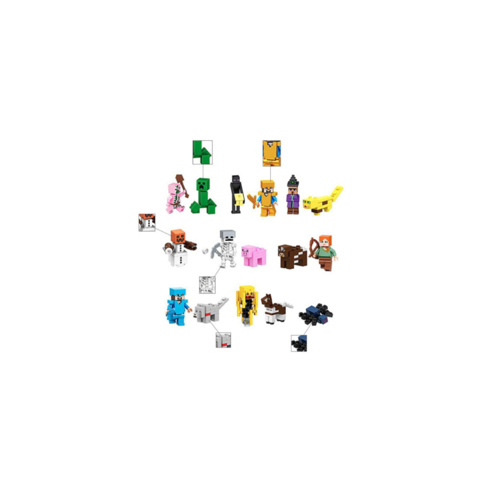 Minecraft Minifigure Stitching Set Building Kit 29Pcs Mini Game Action Figures Toys Collectible Building Blocks Figures Steve Cartoon Characters Puzzle Assembling Toy Bricks for Kids and Boys Girls Gifts
