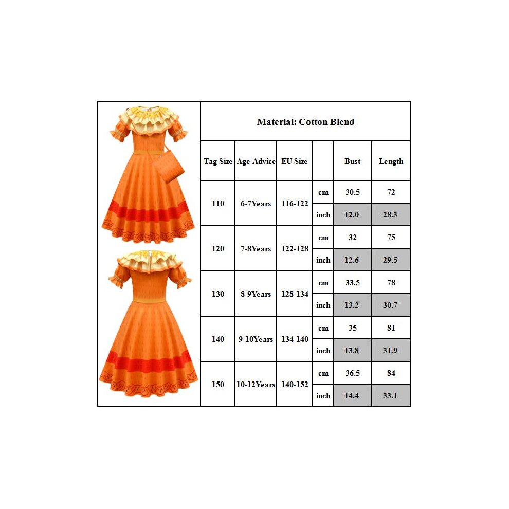 (6-7 Years) Kids Girls Encanto Pepa Birthday Party Dress Cosplay Costume Princess Hallow