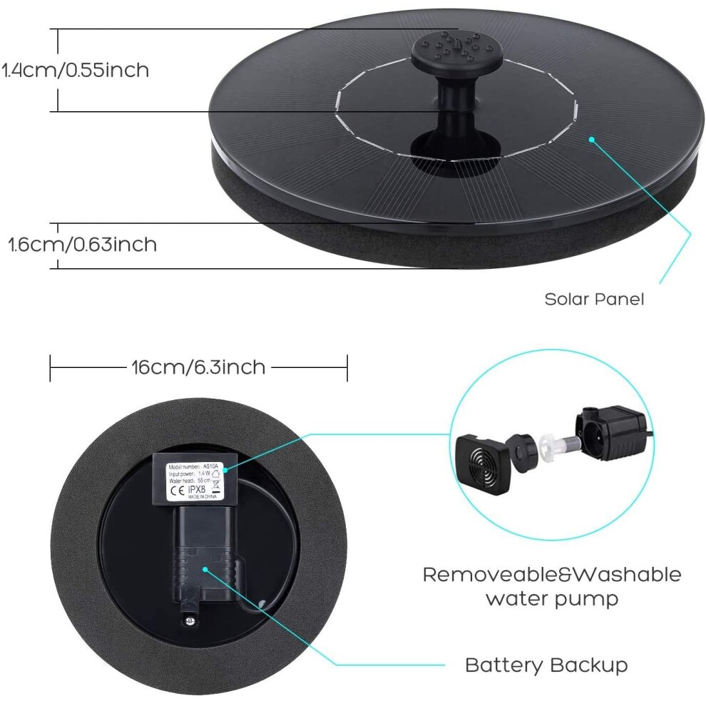 Standing Bird Bath Solar Fountain Water Pump