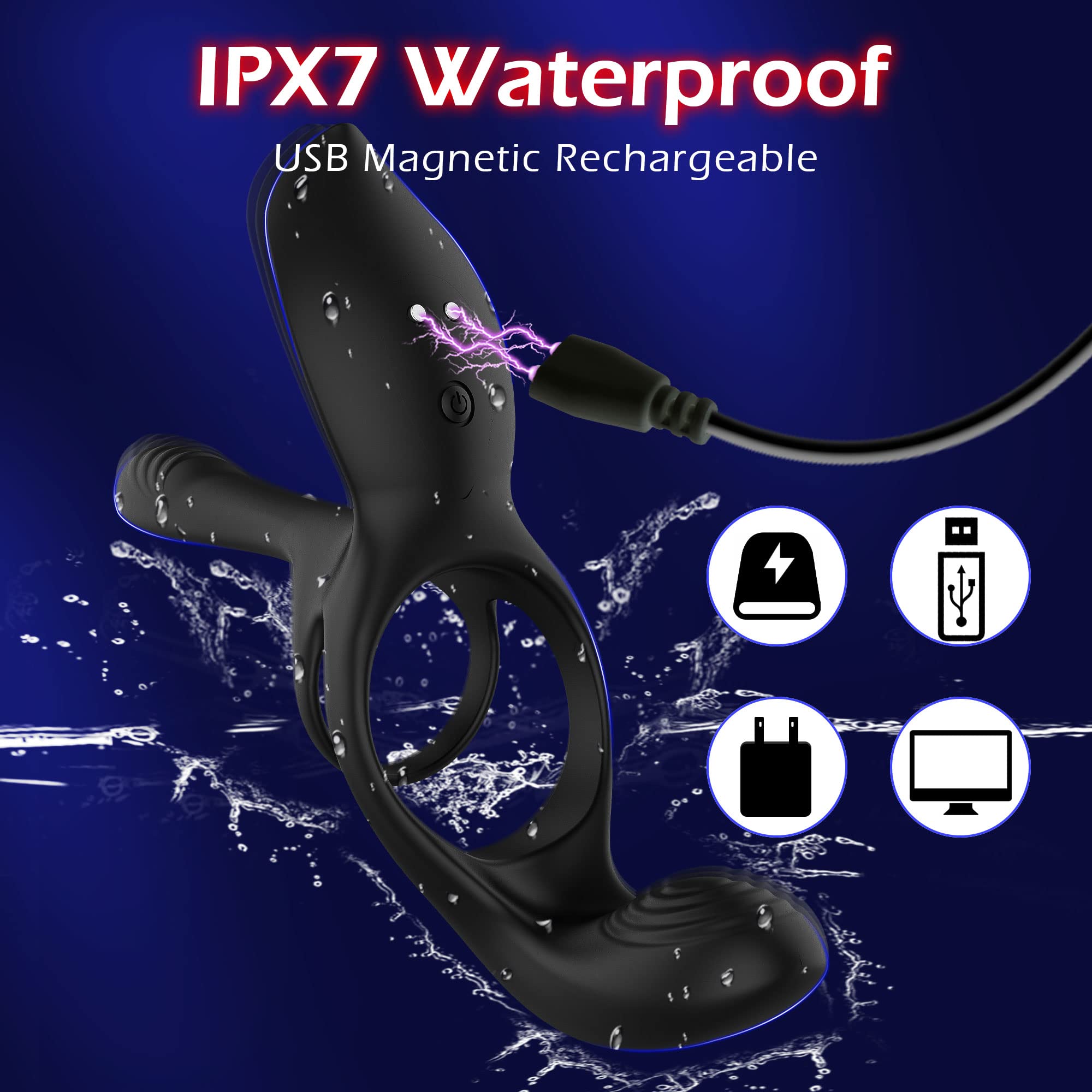 Vibrator for Couple 3 in 1 Vibrating Cock Ring Men Penis Rings Vibrators Perineum G spot Clitorals Massage Stimulator Sex Novelties with 10 Modes Adult Toys for Men and Women Sex Pleasure