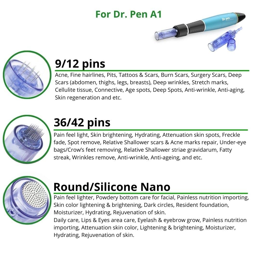Dr. Pen Ultima A1w Microneedling Pen Multi-Function Wireless Derma Auto Pen Professional Skin Care Beauty Device Best Electric Skin Facial Repairs Care Tool Kit with 5x 12-Pins Cartridges 5x 36-Pins Cartridges 5x Round Nano Pins Cartridges