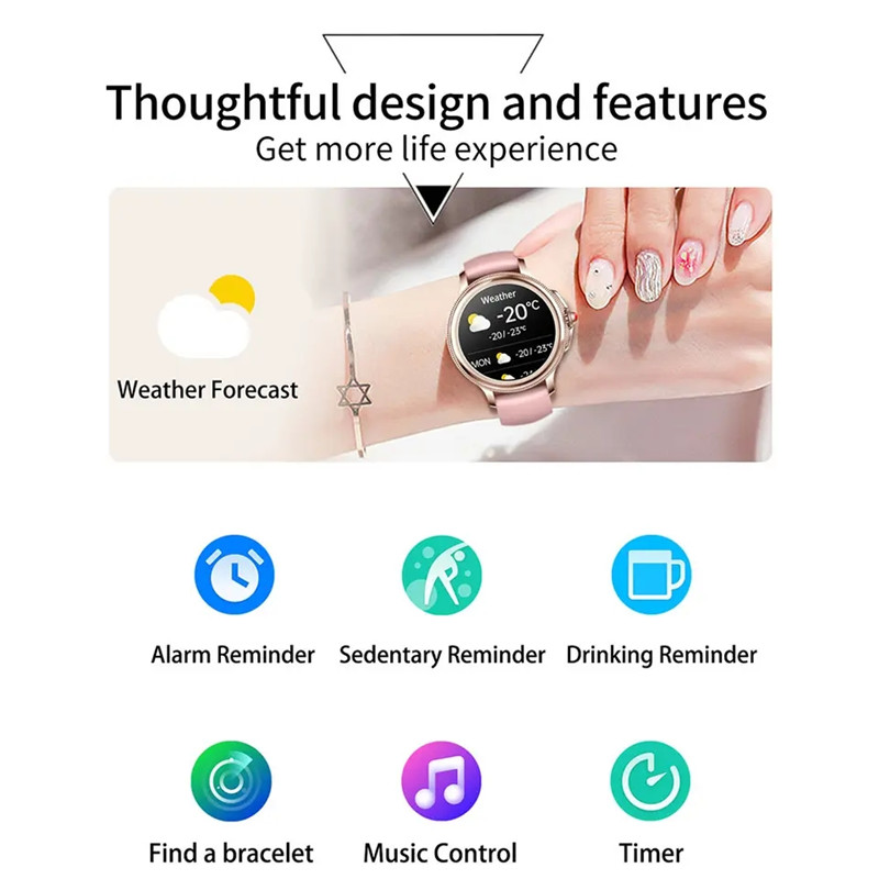 (Gold Steel) Smart Watch Women Fitness Tracker Bracelet Sports Ladies Fashion Smartwatch Bluetooth Call Heart Rate Blood Oxygen Blood Pressure Monitor