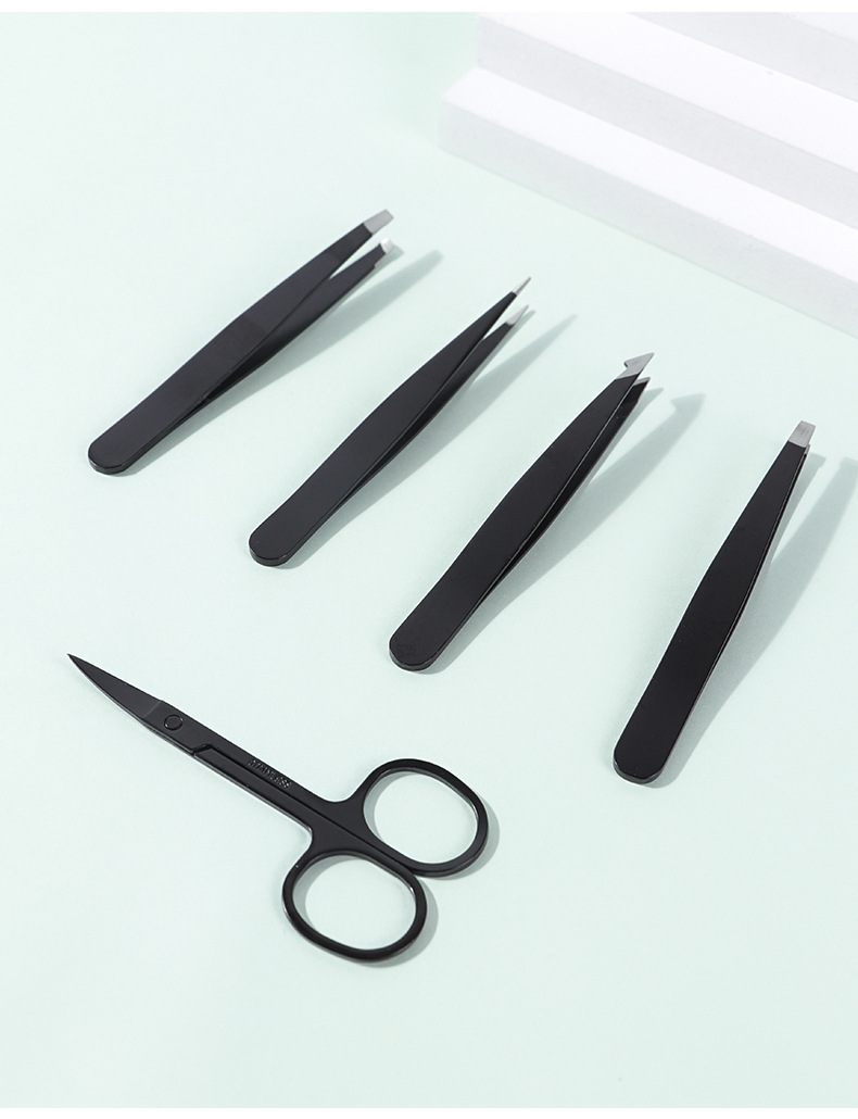 (4pcs Set) Eyelashes Tweezers Stainless Steel Eyebrow Tong Clip Stickers With Case Makeup Tool Set Beauty Professional Accessory