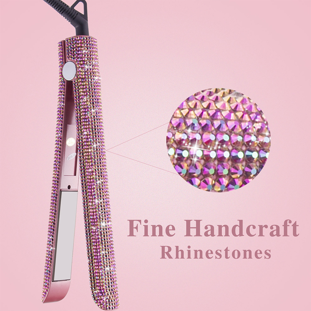 Hair Straightener Hair Curler Professional Titanium Flat Iron Rhinestone Straightening Iron for Women Crystal Diamond LCD Digital Display
