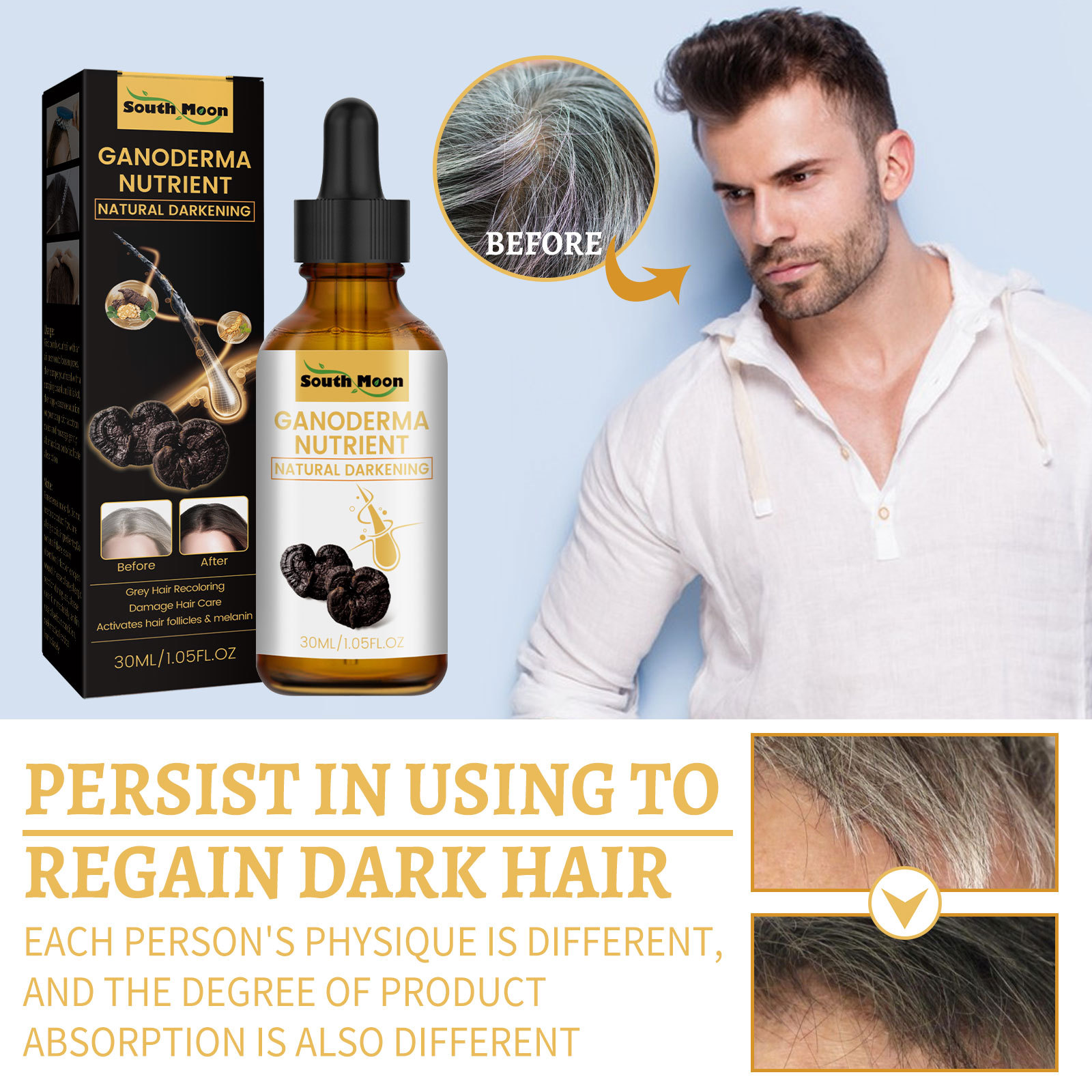 Anti-Greying Hair Serum Hair Care Serum Anti Grey Hair Supplements Ganoderma Nutrient Natural Darkening Promotes Healthier and Thicker Hair 30ml