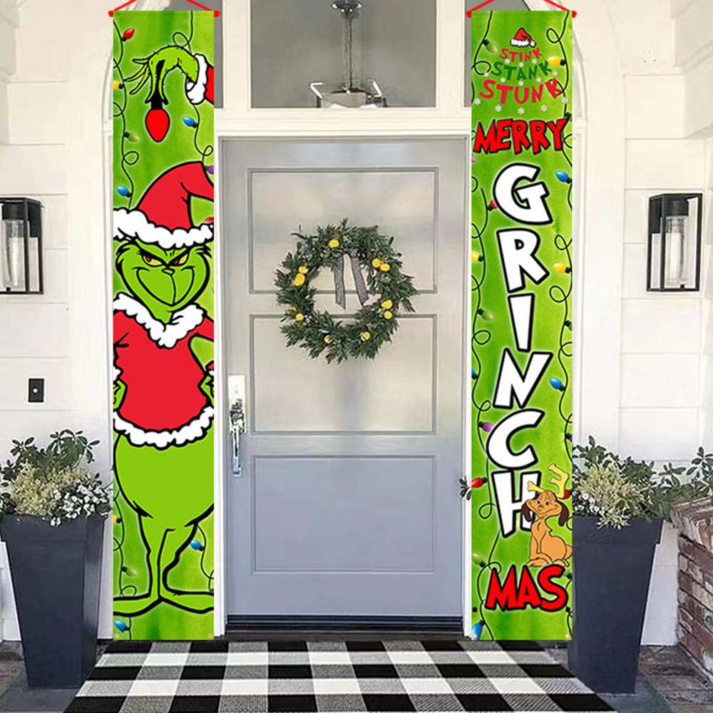 Grinch Christmas Decorations Grinch Porch Sign Door Banner Merry Grinchmas