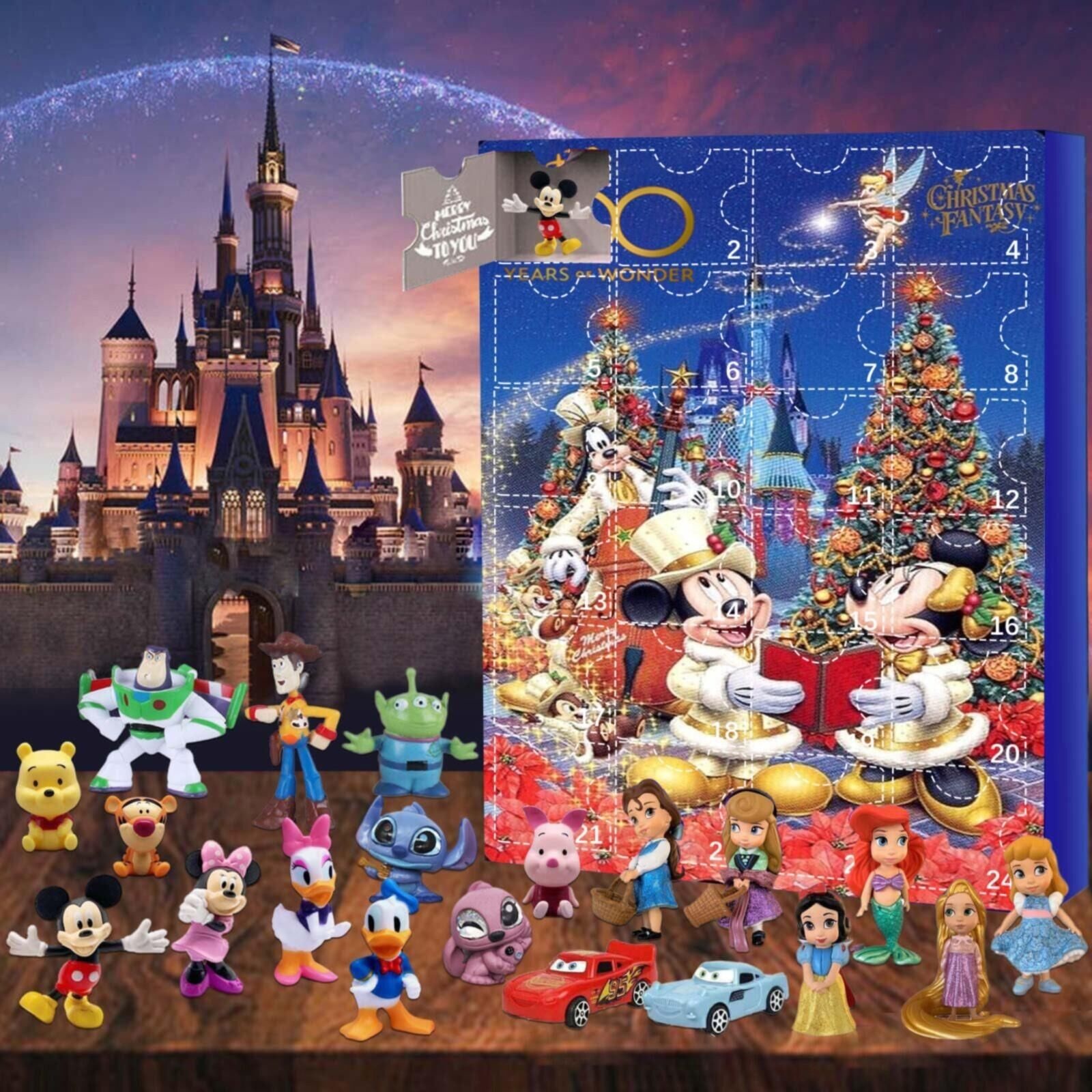 Christmas Advent Calendar Disney Toy Story Mickey Characters Figure Surprise Toys Blind Box 24 Days Christmas Countdown Gift for Kids Boys Girls