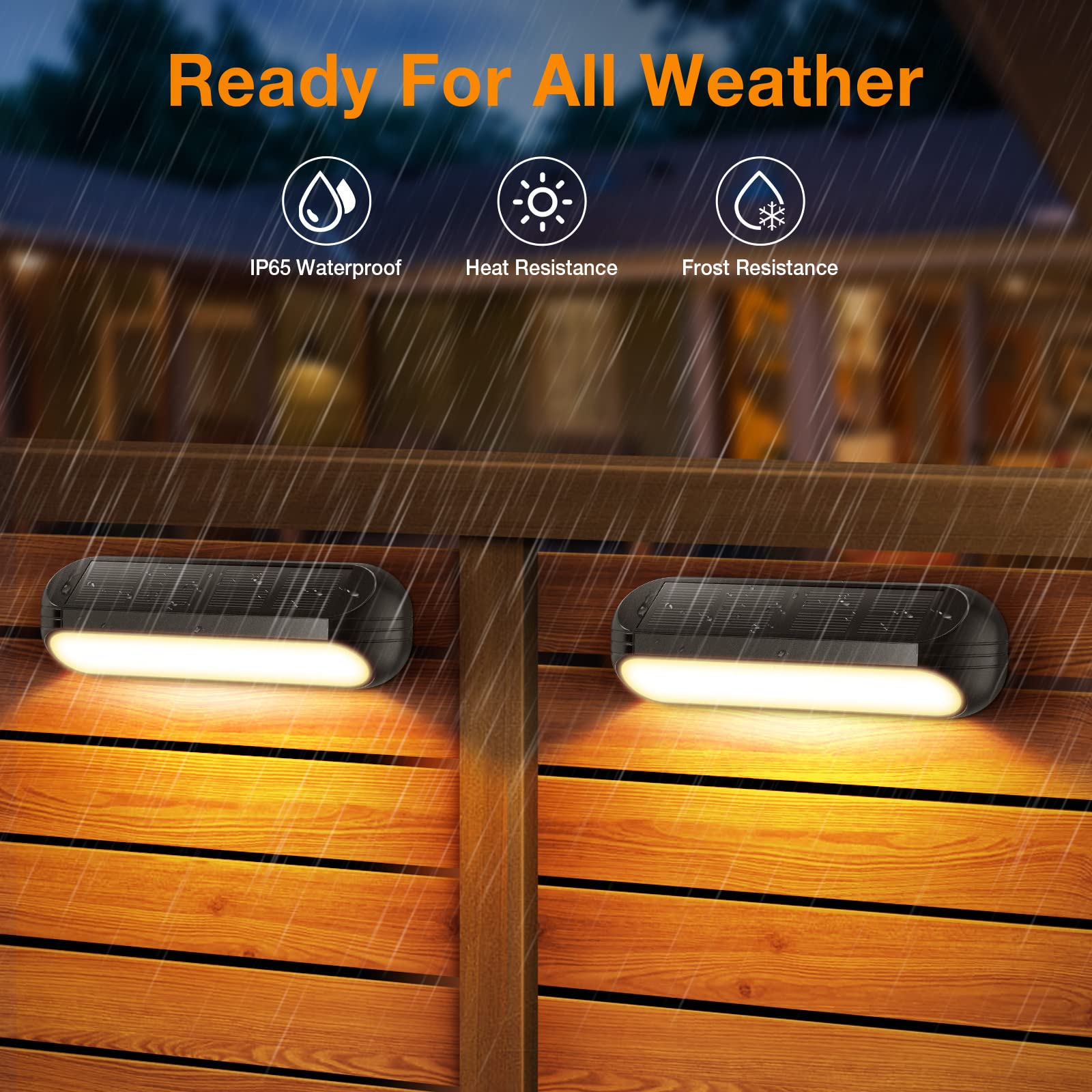 (Warm White) 4 Pack Solar Fence Lights Outdoor Garden Waterproof Garden Ornaments Outdoor for Fence Step Terraces Deck