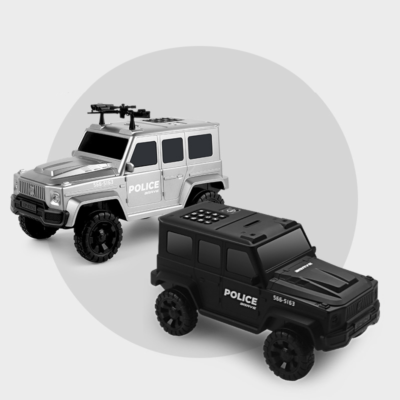 (Black) Face Recognition Police Car Piggy Bank for Kids Electronic Saving Bank Password Cash Pot Safe for Home Saving Pot Child Coin