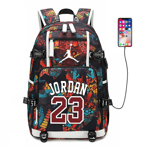 Basketball Player Jordan Logo Backpack Luminous Fluorescent Daypack USB Taptop Ruc
