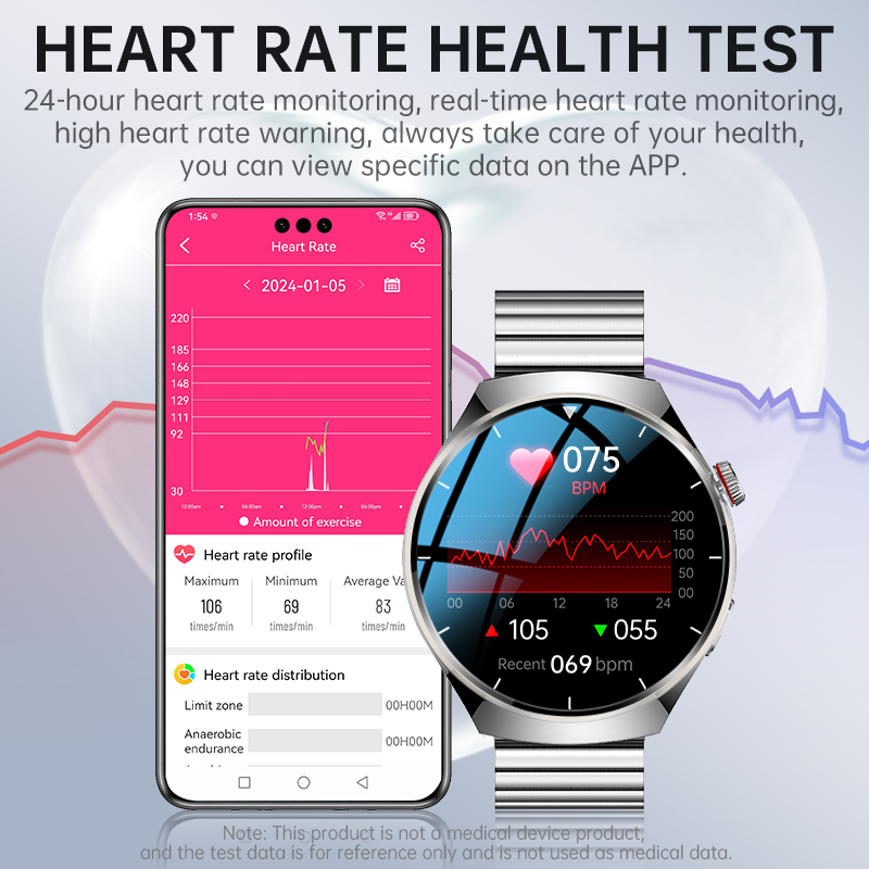 (Black Silicone) Bluetooth Calling Smart Watch 1.39 Inches HD Round Screen Steel Strap Waterproof Blood Oxygen Glucose Pressure Health Monitoring Men Smartwatch