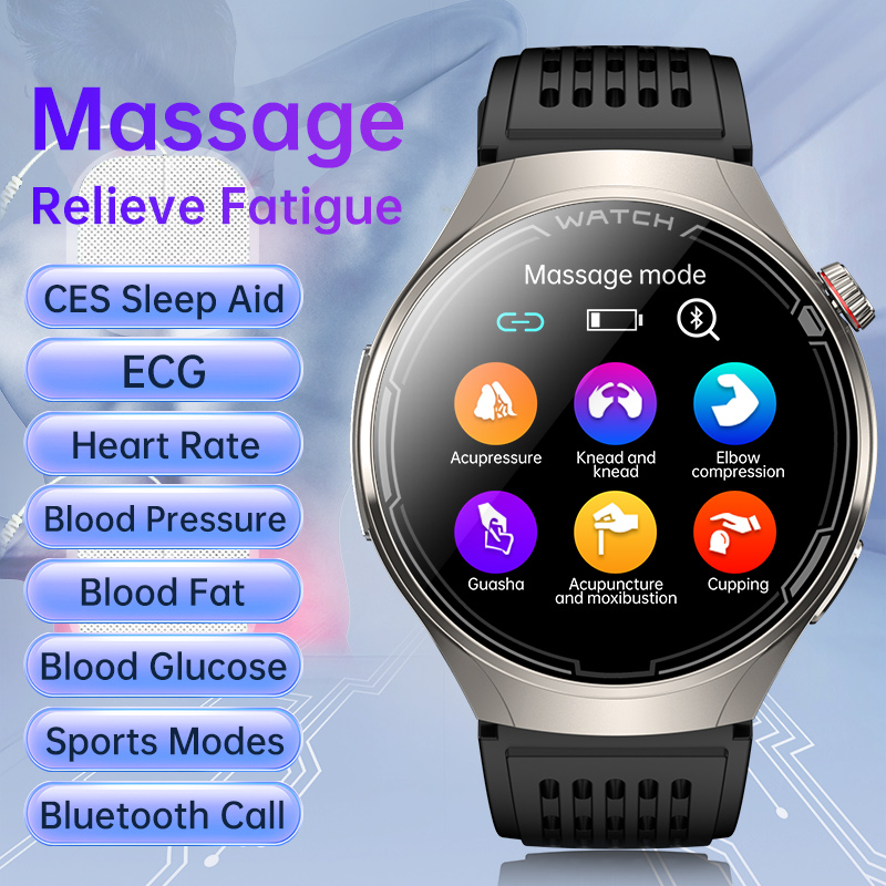 (Black Massage) Men Smart Watch CES Sleep Aid Massage Watch Women Physical Therapy ECG Blueooth Call Health Smartwatch Lipids Monitor Fitness Tracker