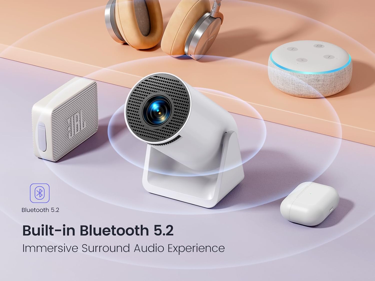 Mini Projector Auto Keystone Short Throw 15000 Lumen WiFi Bluetooth Portable Phone Projector 4K Full HD 1080P Supported  Rotatable Outdoor Home Cinema Video Projector for TV Stick PS5