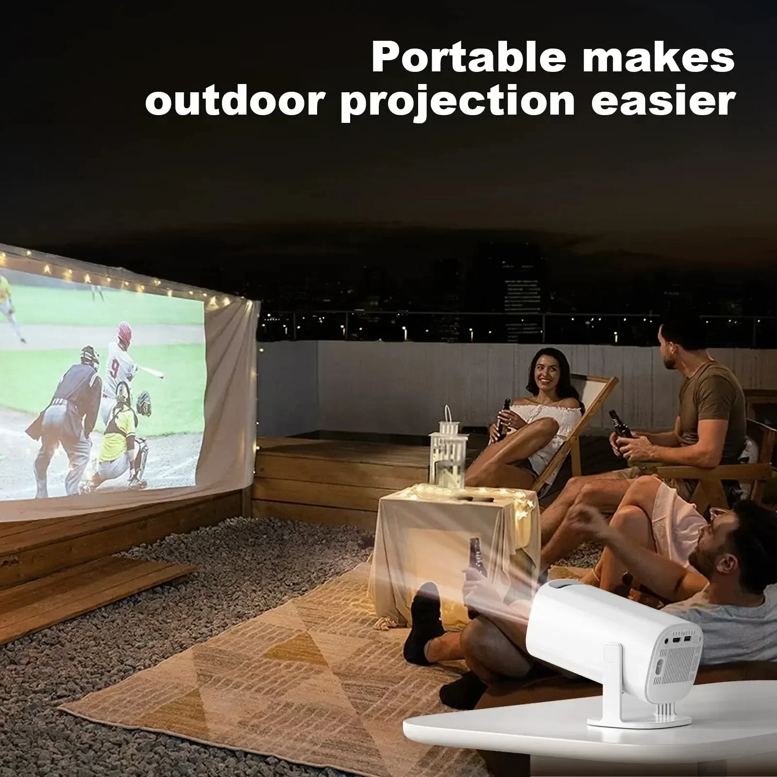 (White) Smart Mini Projector Android WiFi Bluetooth Portable Projector Beamer Support USB 4K HDMI 1080P Home Cinema Theater Video Outdoor Projetor Auto Correction