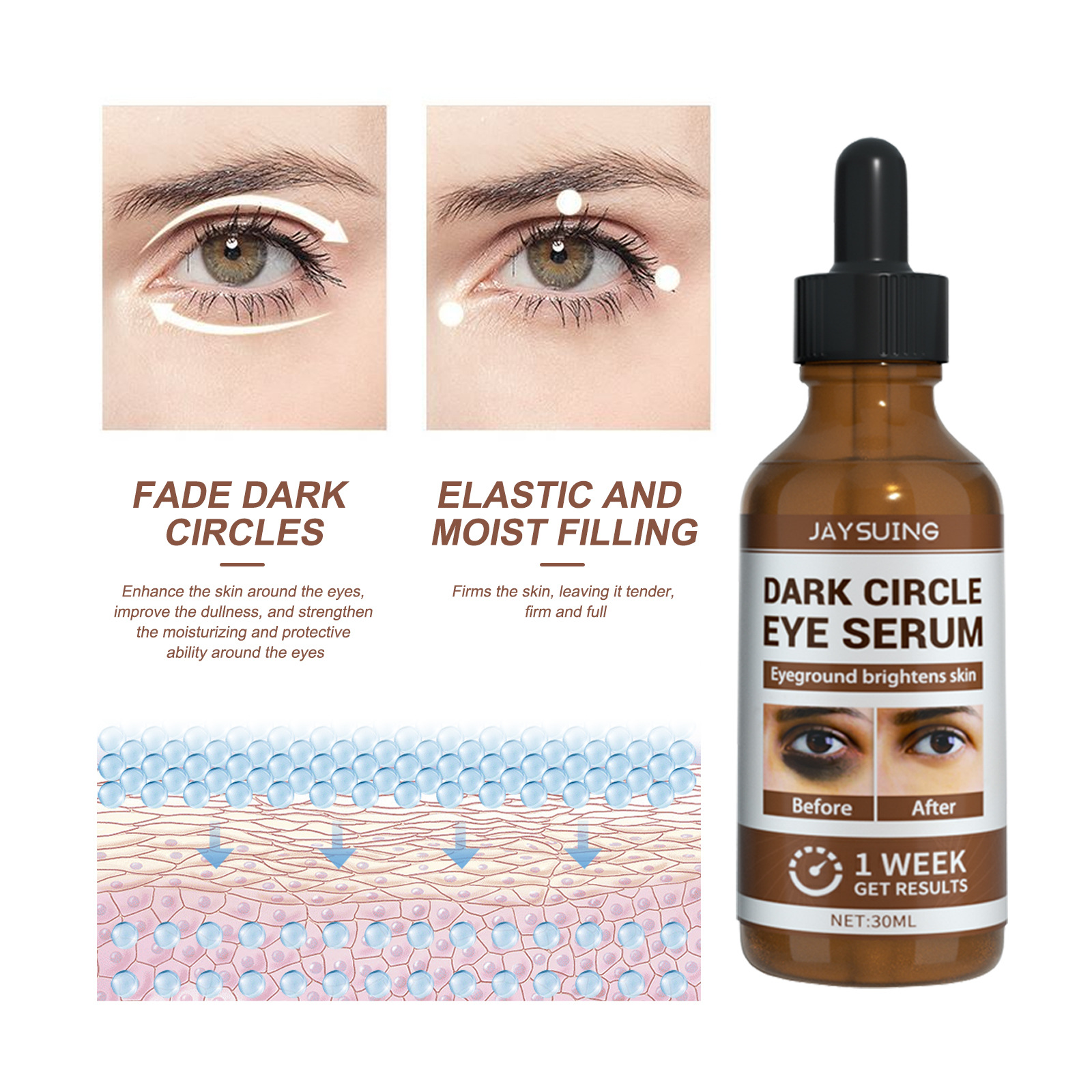 (1 PC) Dark Circles Removal Serum Light Lines Essence Under Eye Puffiness Eye Bags Remover Essence Fade Melanin Anti Wrinkle Whitening Moisturizing Eye Care